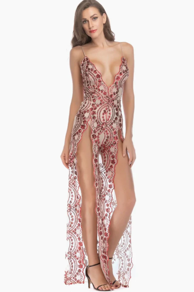 Women's High Slit Backless Boho Cocktail Gown
