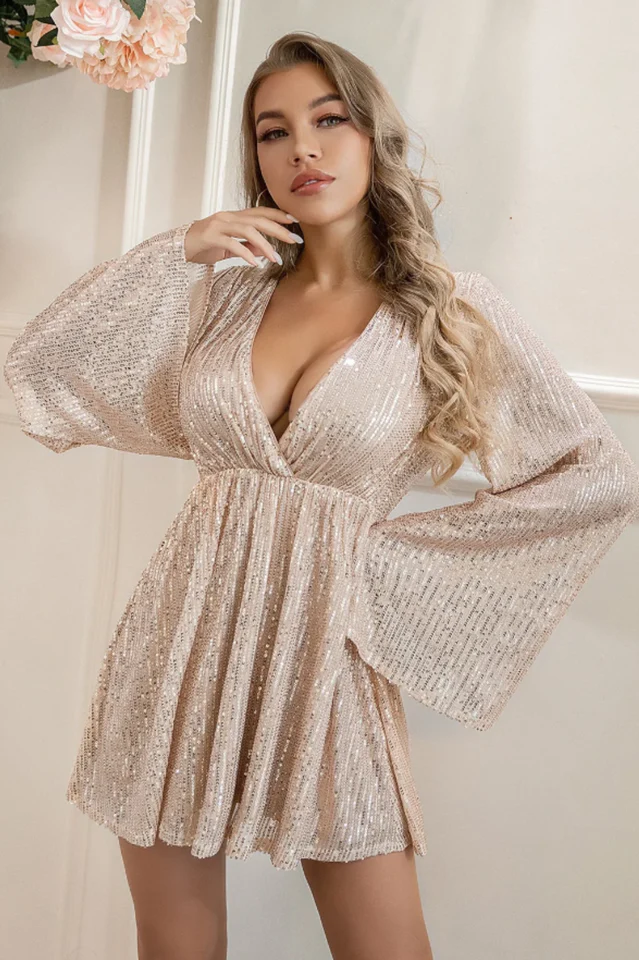 Women's Plunging Neck Sequin Dress