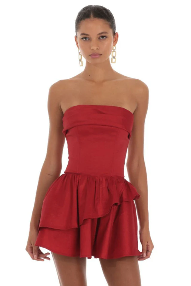 Women's Corset Strapless Dress in Red