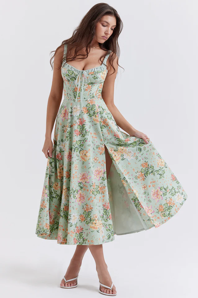 Women's Sabrina Light Jade Print Bustier Sundress