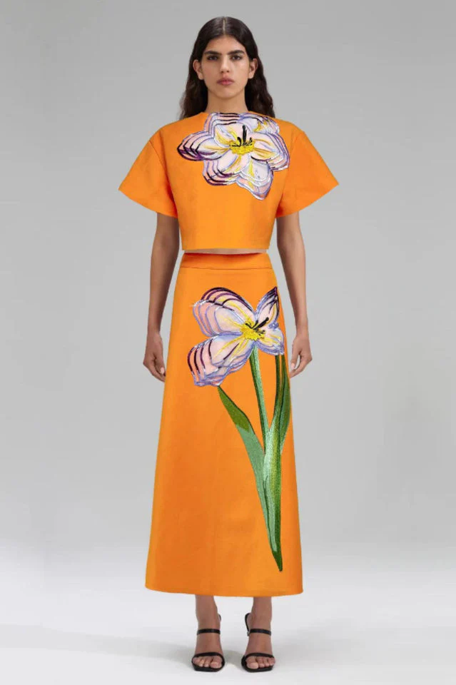 Women's Angelica Floral Applique Skirt Set