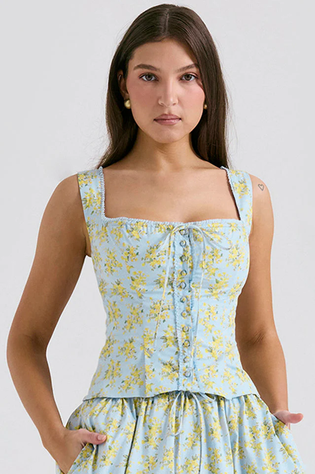 Women's Vintage Floral Print Top + Skirt Set