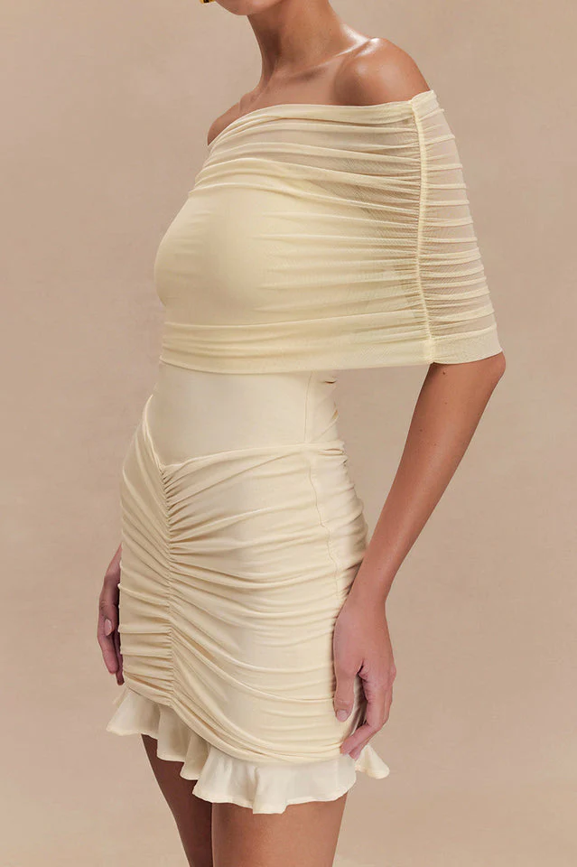 Women's Slinky And Mesh Off Shoulder Mini Dress