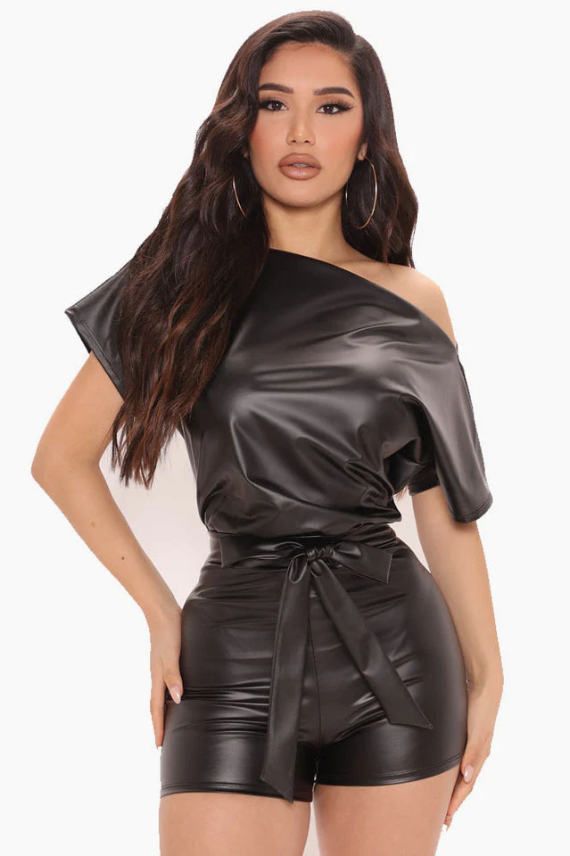 Women's PU Leather Romper