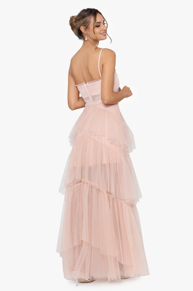 Women's Jasmine Long Spaghetti Strap Mesh Corset Gown