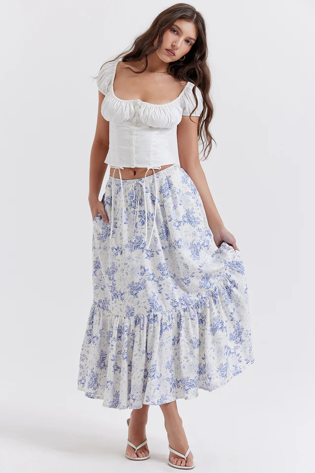 Women's Aitana Blue Print Top + Skirt Set