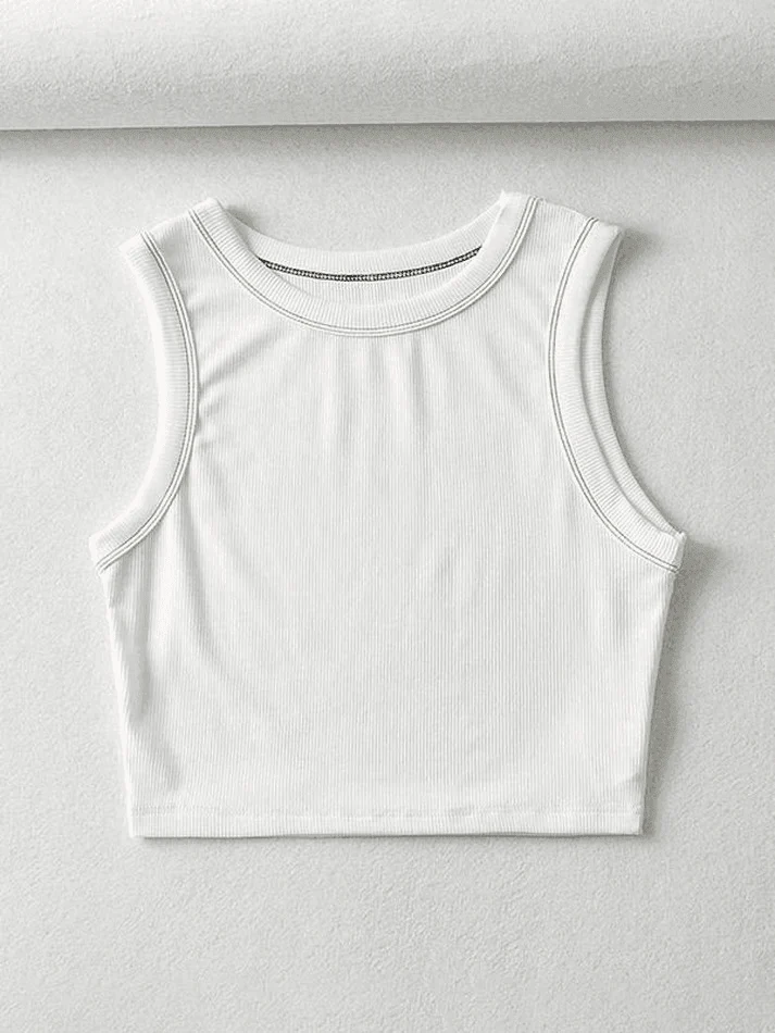 Women's Stitched Detail Ribbed Crop Tank Top