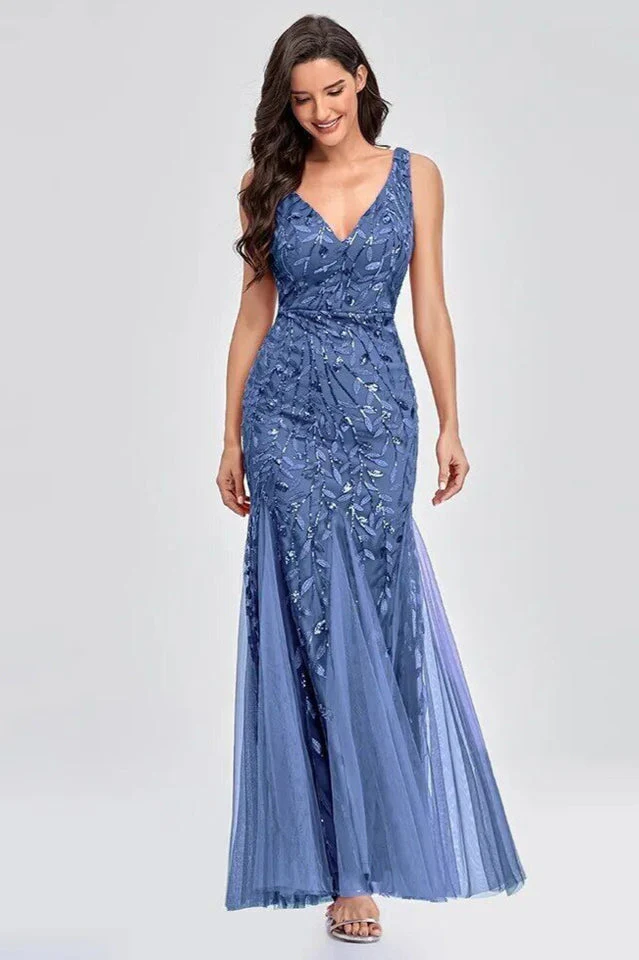 Women's Embroidered Sequins Mermaid Prom Dress