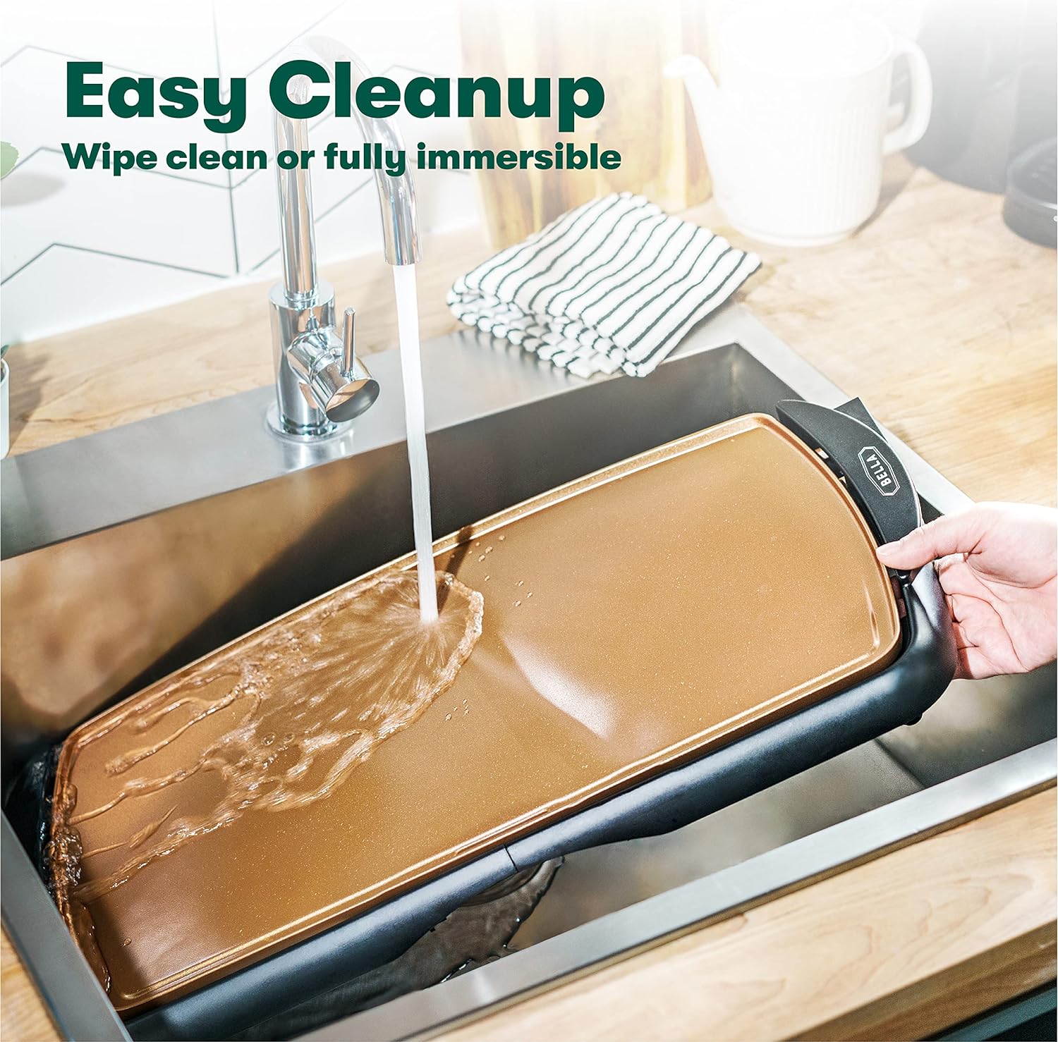 BELLA Electric Ceramic Titanium Griddle, Make 10 Eggs At Once, Healthy-Eco Non-stick Coating, Hassle-Free Clean Up, Large Submersible Cooking Surface, 10.5