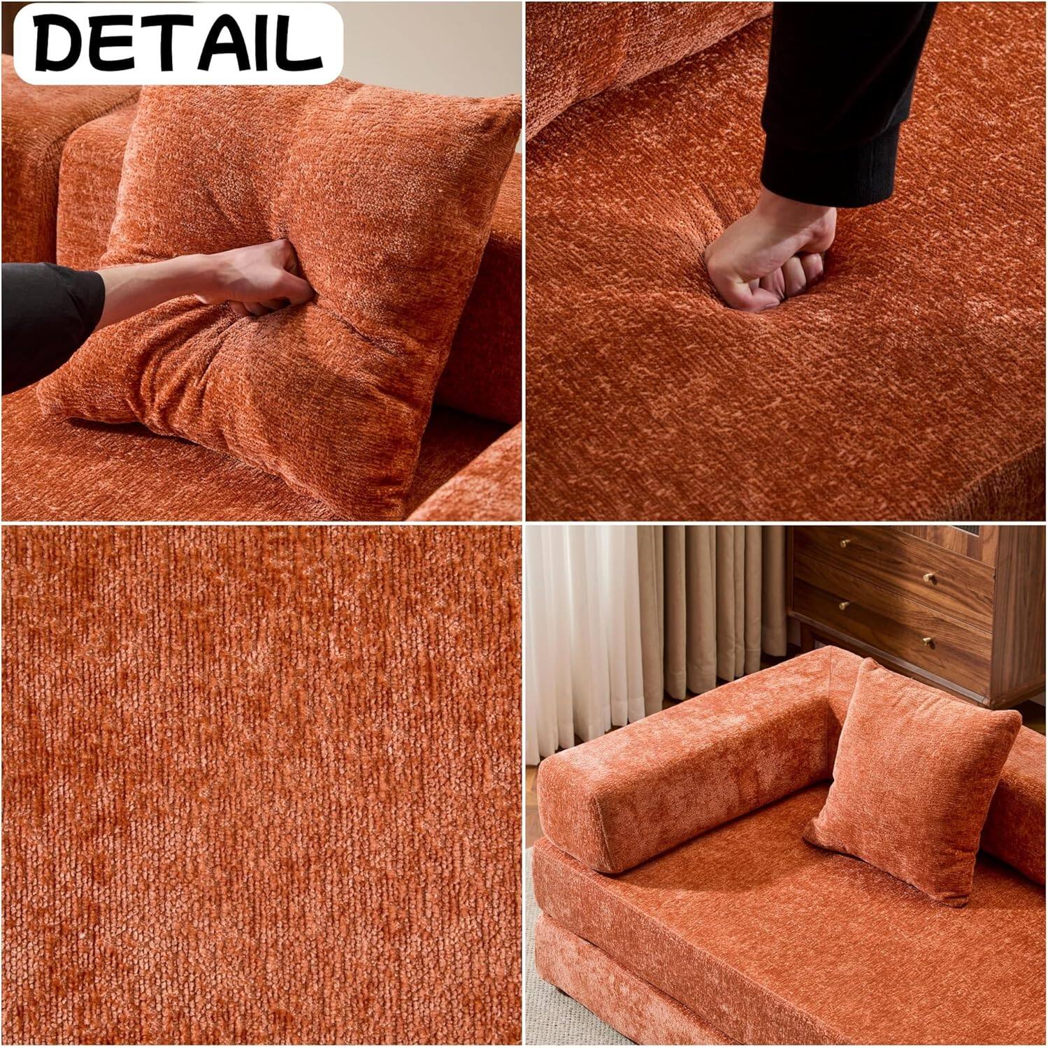 Chenille sofa bed with fixed shape frame