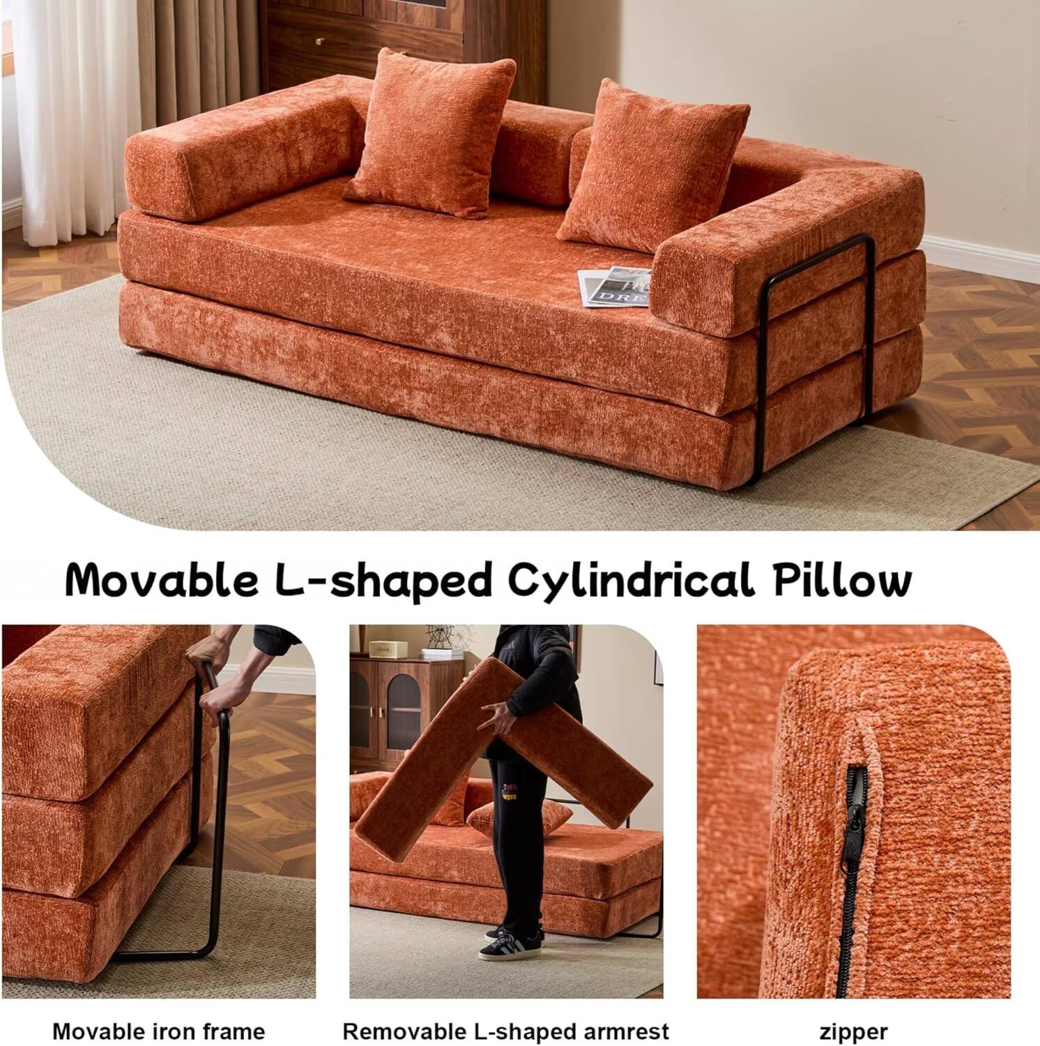 Chenille sofa bed with fixed shape frame