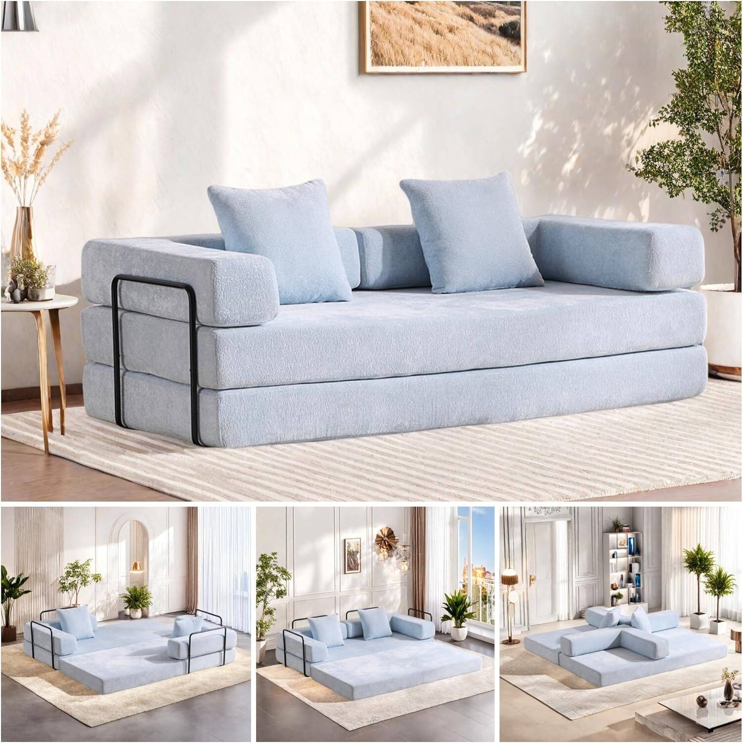 Chenille sofa bed with fixed shape frame