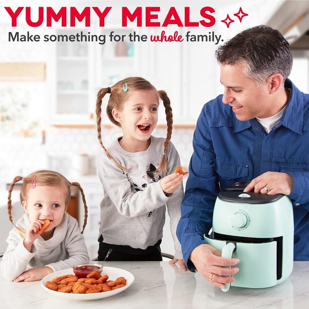 DASH Tasti-Crisp™ Electric Air Fryer Oven, 2.6 Qt., Aqua – Compact Air Fryer for Healthier Food in Minutes, Ideal for Small Spaces - Auto Shut Off, Analog, 1000-Watt