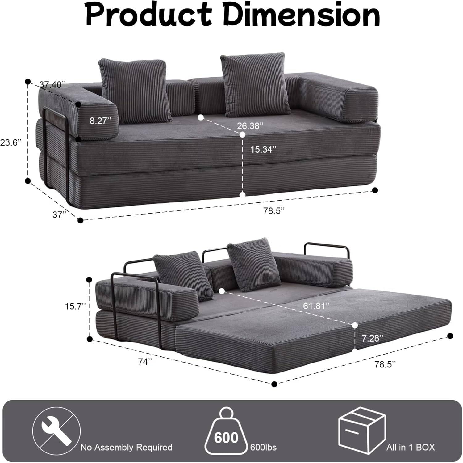 Chenille sofa bed with fixed shape frame