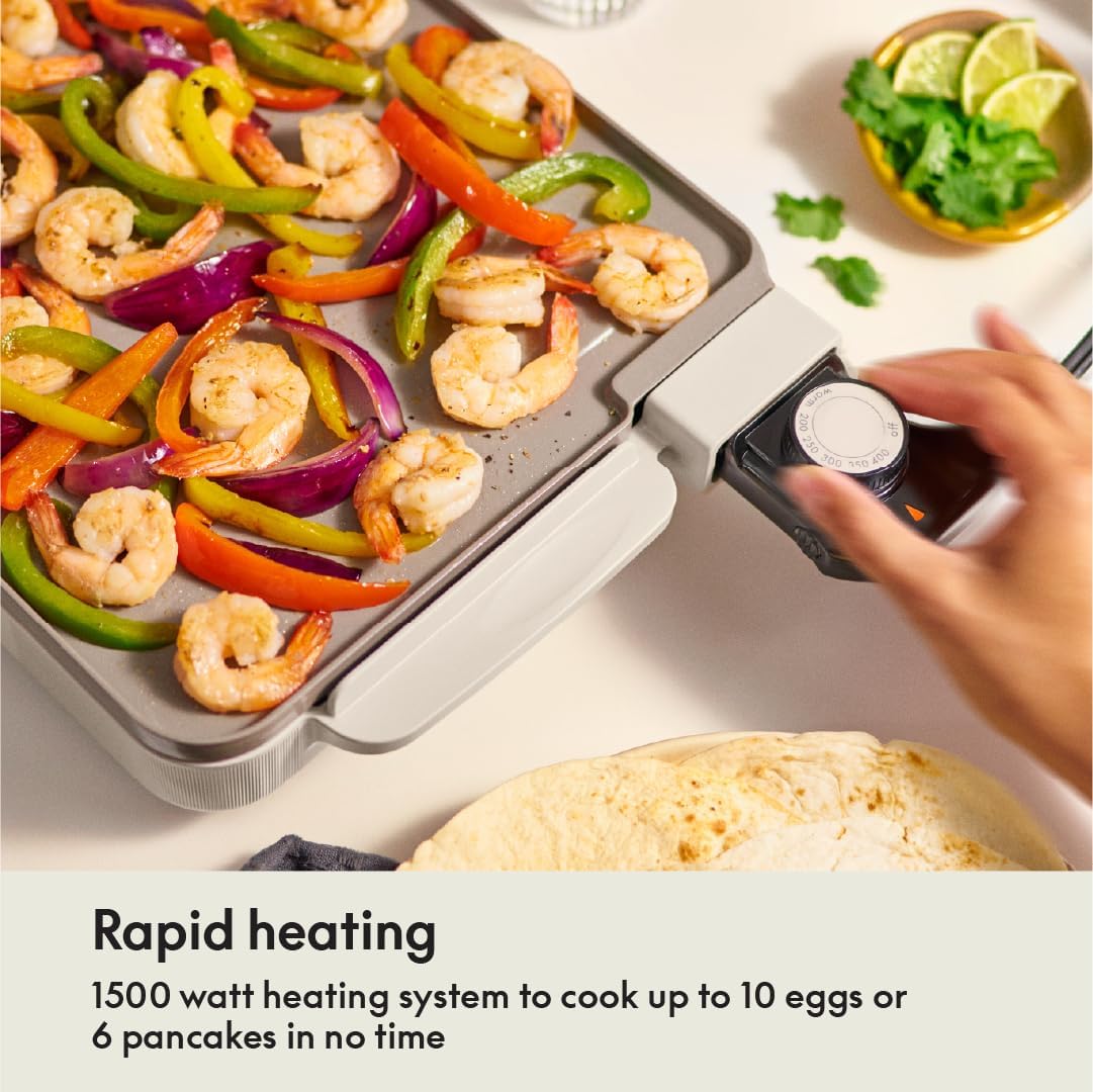 BELLA Electric Ceramic Titanium Griddle, Make 10 Eggs At Once, Healthy-Eco Non-stick Coating, Hassle-Free Clean Up, Large Submersible Cooking Surface, 10.5