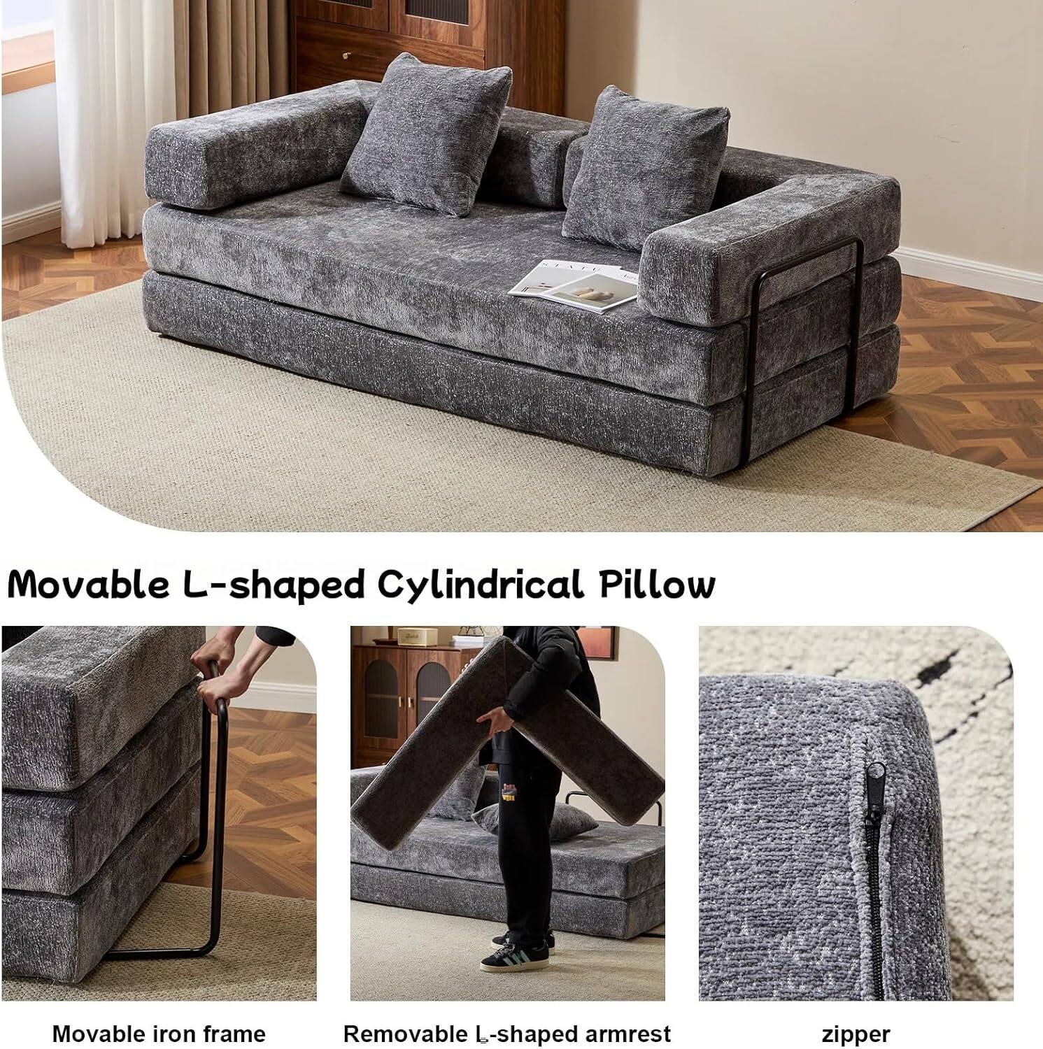 Chenille sofa bed with fixed shape frame