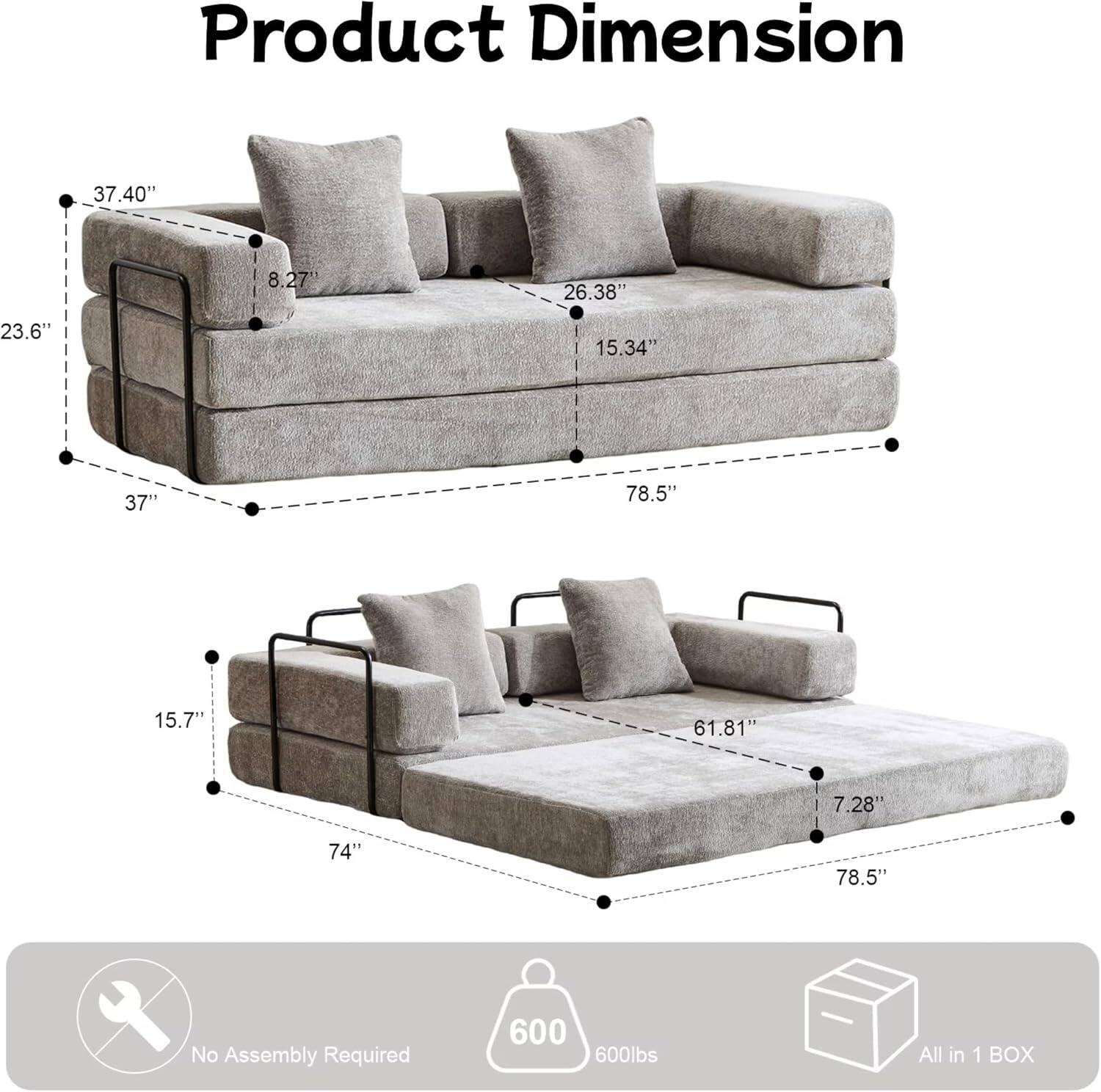 Chenille sofa bed with fixed shape frame