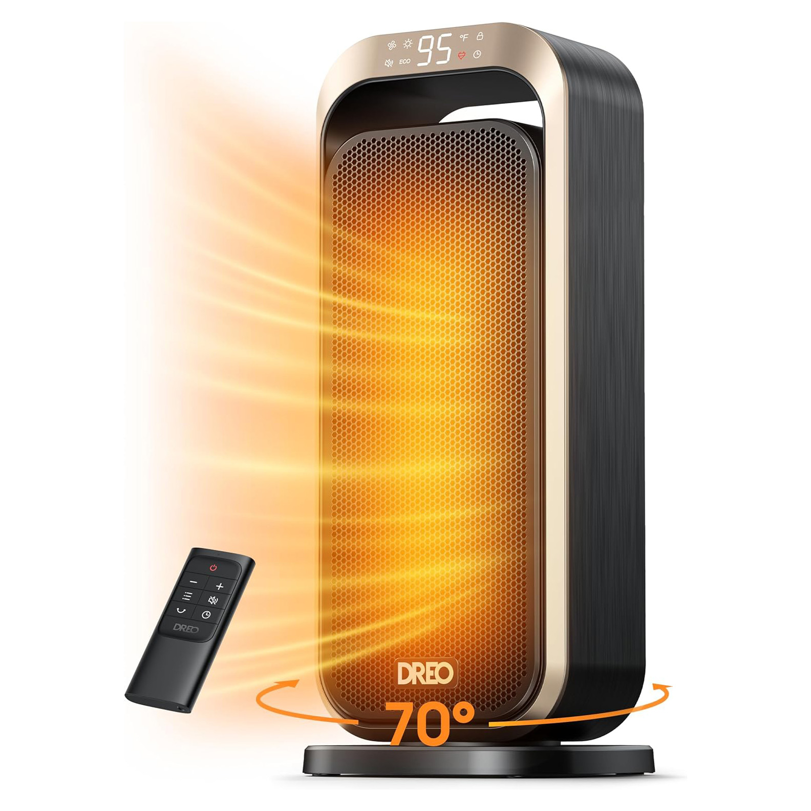 Dreo Quiet Space Heaters for Indoor Use, 1500W Electric Heater with Remote, PTC Ceramic Heater with Thermostat, 12H Timer, 70° Oscillation, Digital Display, Fast Safety Room Heater for Bedroom Office