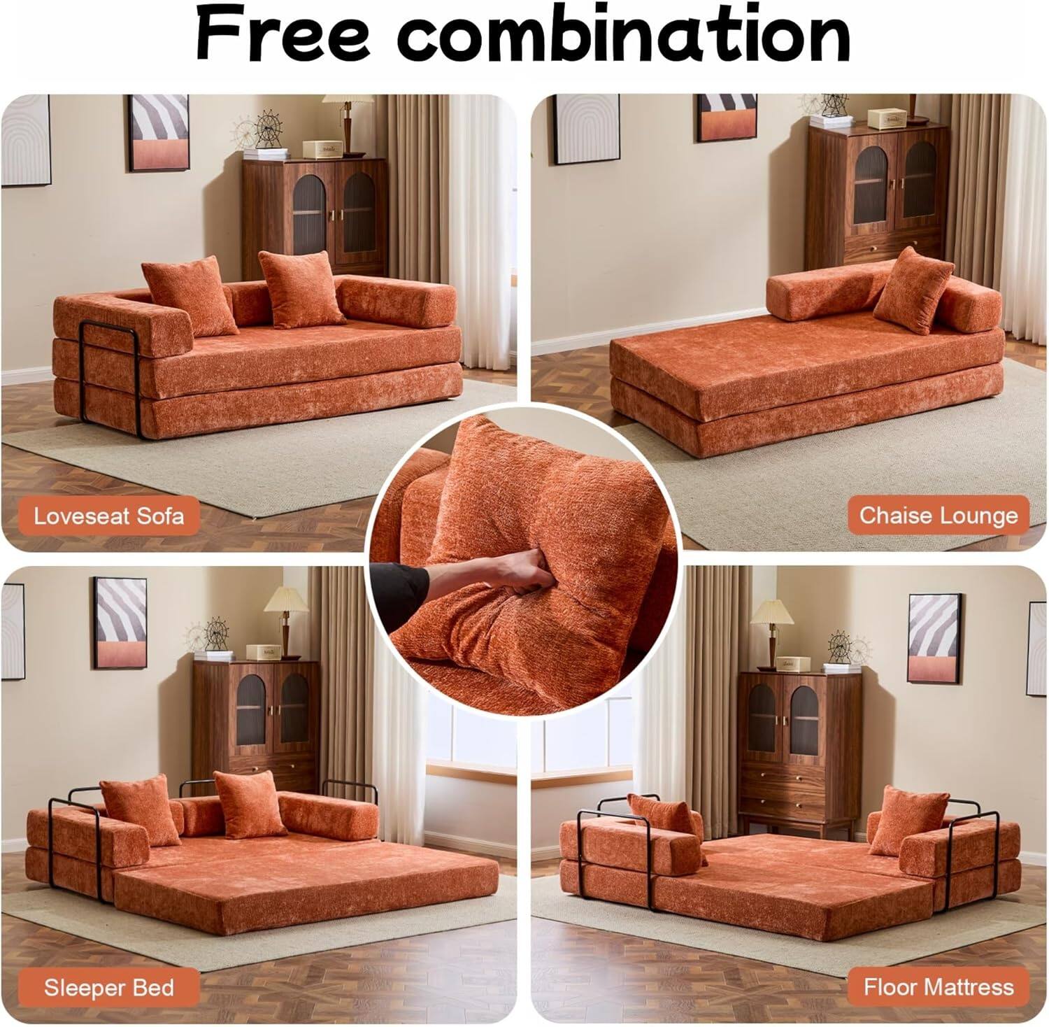 Chenille sofa bed with fixed shape frame