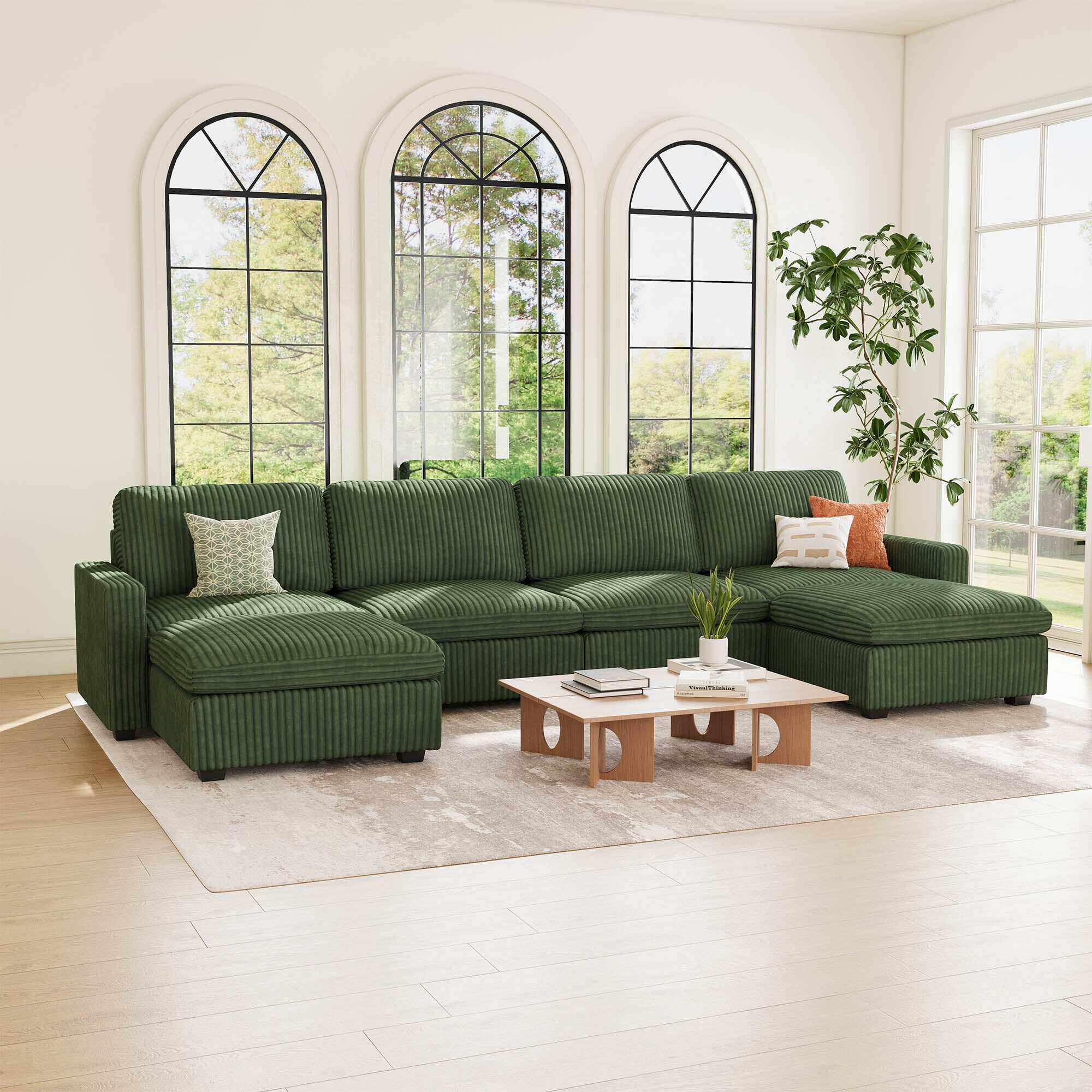 Thara 6 Seats + 6 Sides Oversized Modular Wide-Ribbed Corduroy Sofa with Large Storage Seat