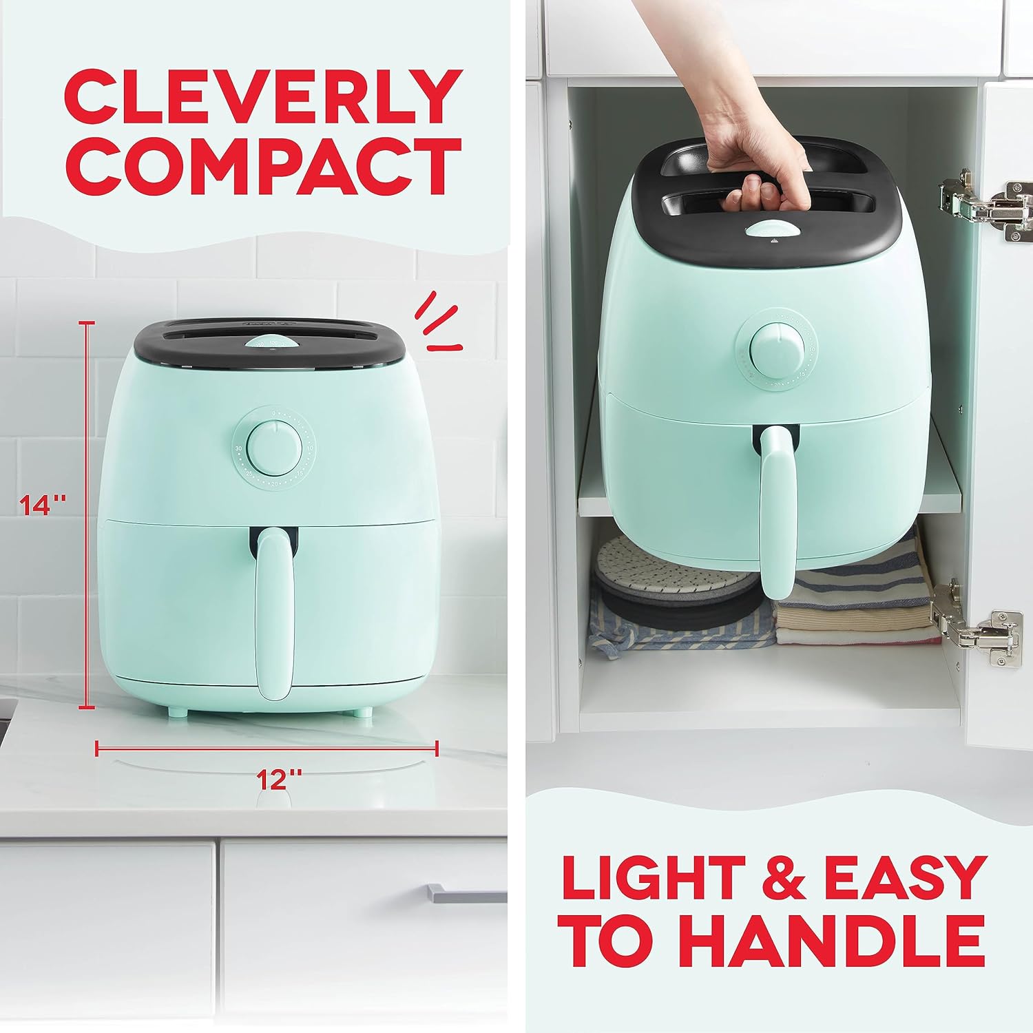 DASH Tasti-Crisp™ Electric Air Fryer Oven, 2.6 Qt., Aqua – Compact Air Fryer for Healthier Food in Minutes, Ideal for Small Spaces - Auto Shut Off, Analog, 1000-Watt