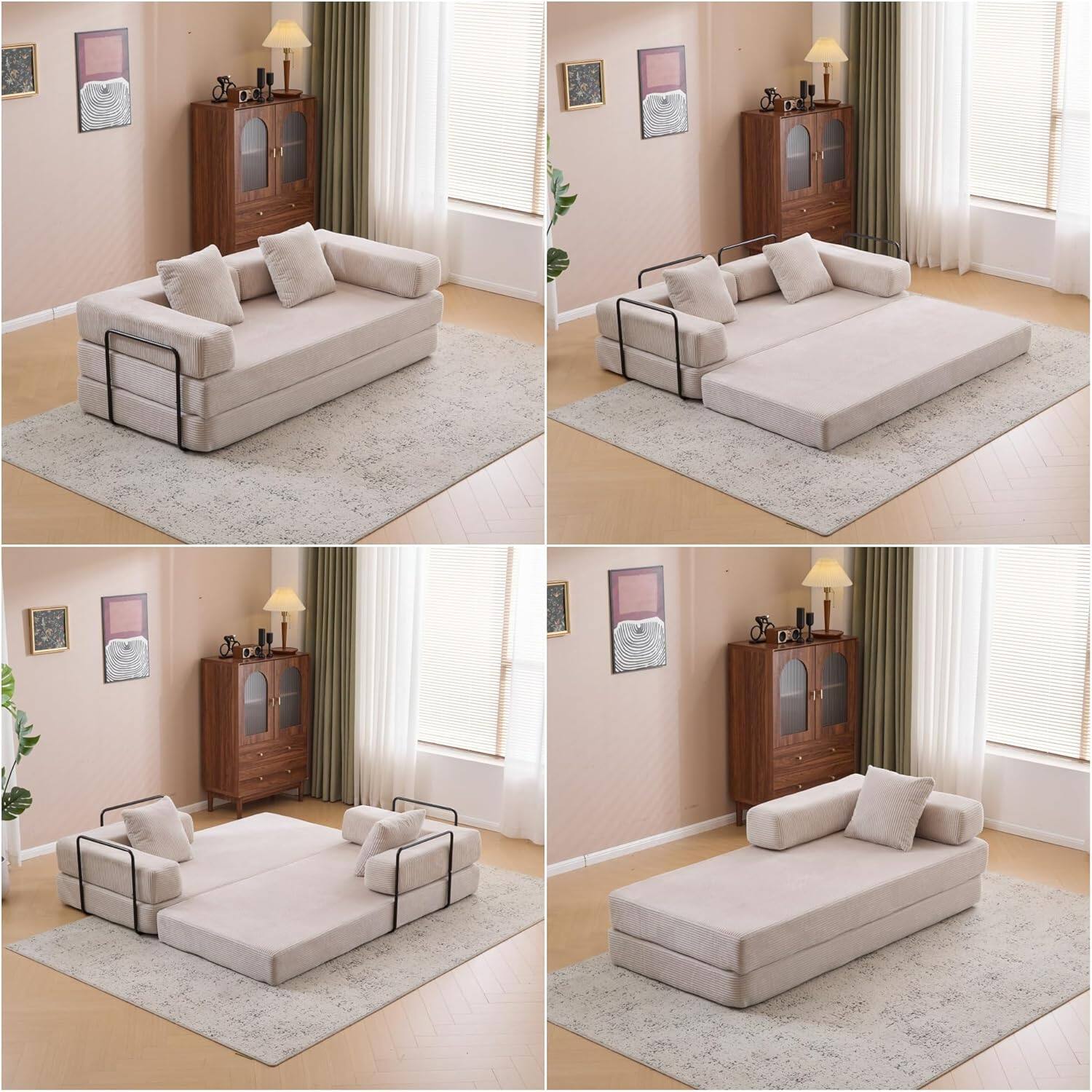 Chenille sofa bed with fixed shape frame