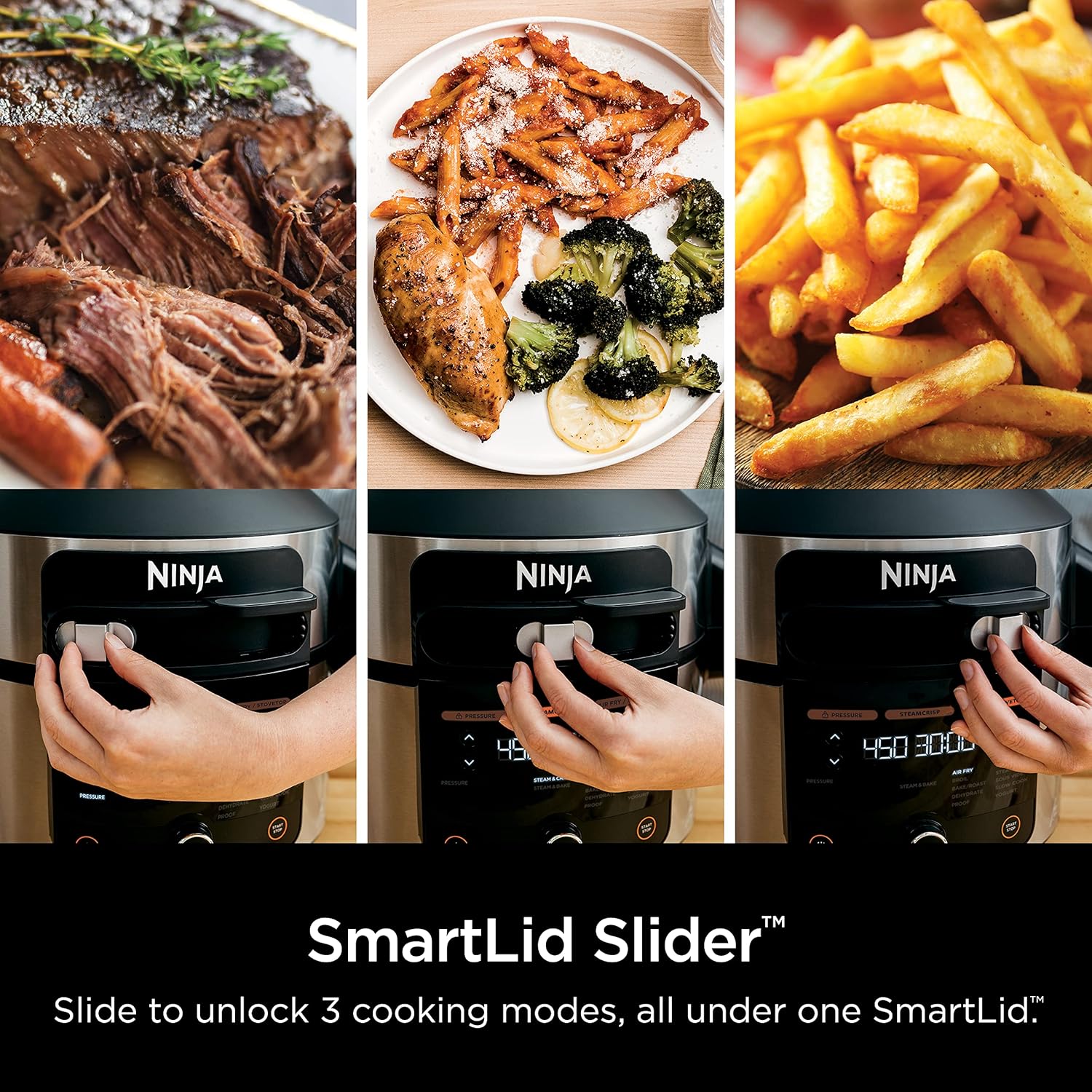 Ninja OL601 Foodi XL 8 Qt. Pressure Cooker Steam Fryer with SmartLid, 14-in-1 that Air Fries, Bakes & More, with 3-Layer Capacity, 5 Qt. Crisp Basket & 45 Recipes, Silver/Black