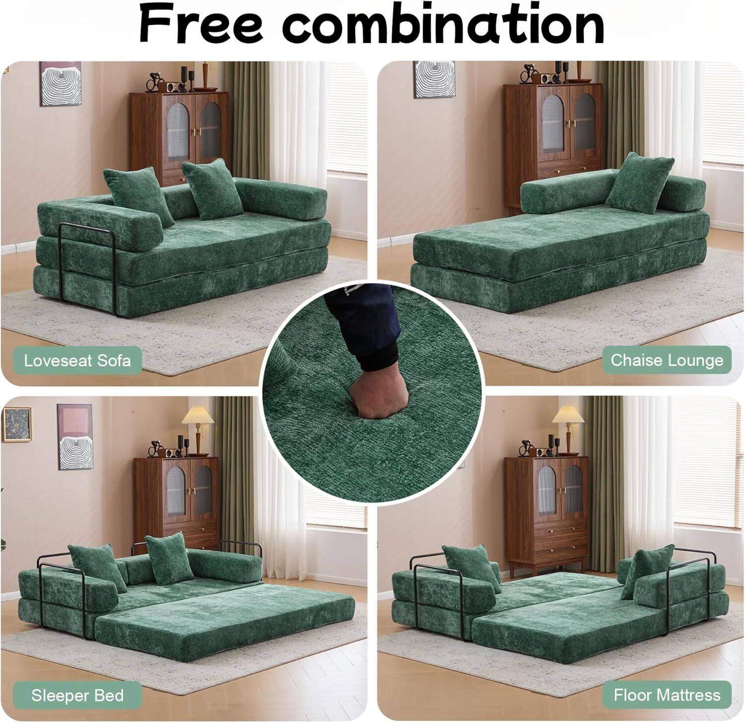 Chenille sofa bed with fixed shape frame