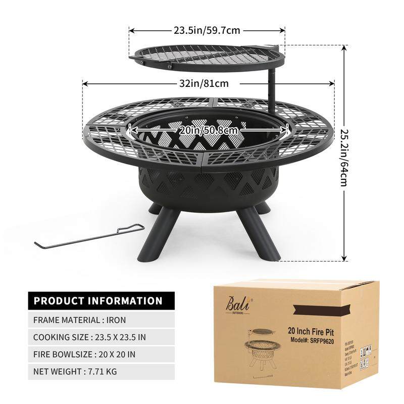 BALI OUTDOORS 2-in-1 Wood Burning Fire Pit with Removable Cooking Grill