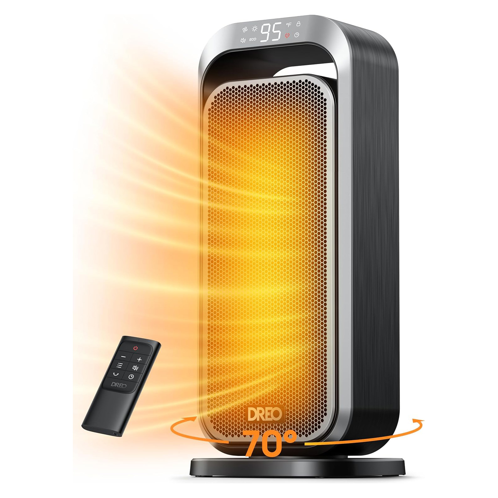 Dreo Quiet Space Heaters for Indoor Use, 1500W Electric Heater with Remote, PTC Ceramic Heater with Thermostat, 12H Timer, 70° Oscillation, Digital Display, Fast Safety Room Heater for Bedroom Office