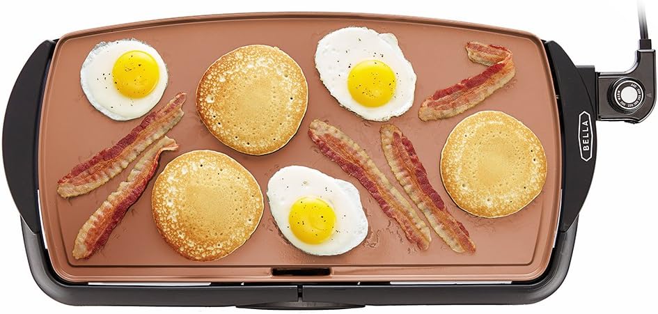 BELLA Electric Ceramic Titanium Griddle, Make 10 Eggs At Once, Healthy-Eco Non-stick Coating, Hassle-Free Clean Up, Large Submersible Cooking Surface, 10.5