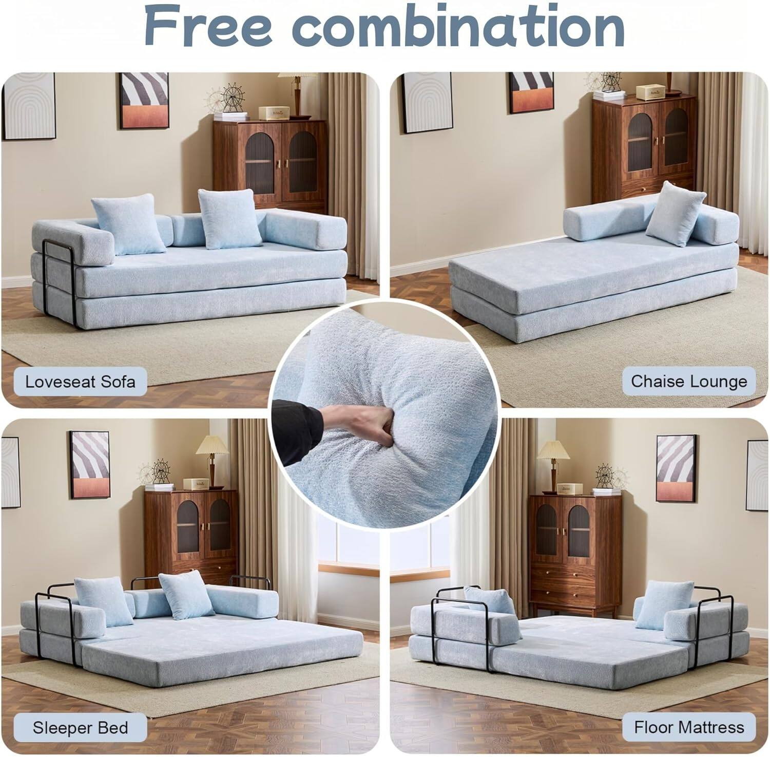 Chenille sofa bed with fixed shape frame