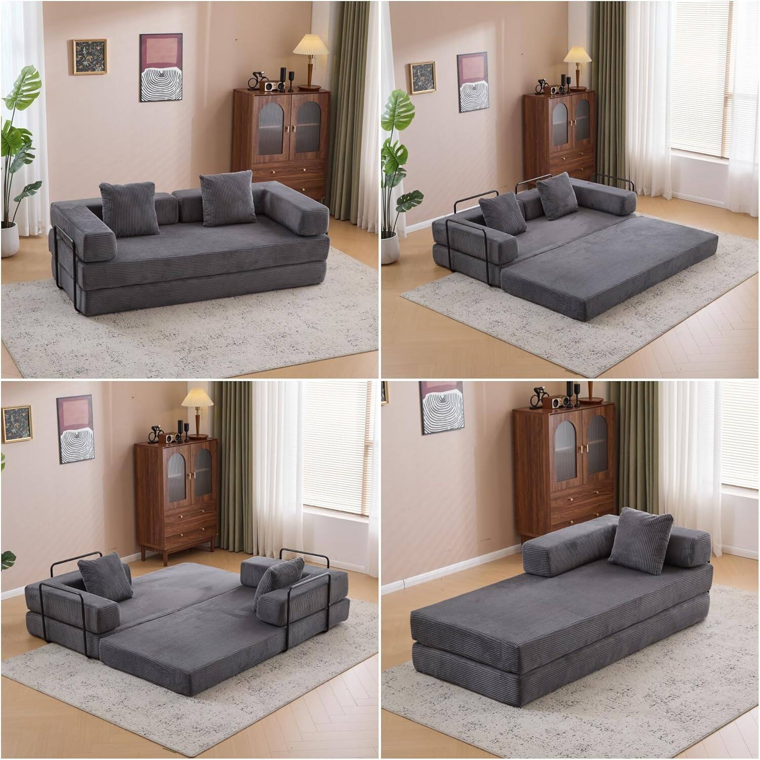 Chenille sofa bed with fixed shape frame