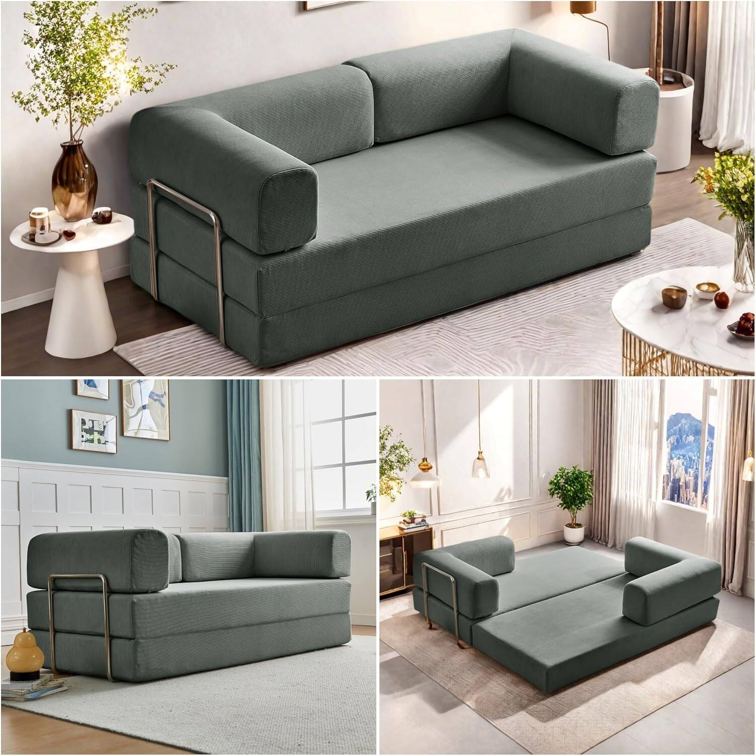 Chenille sofa bed with fixed shape frame
