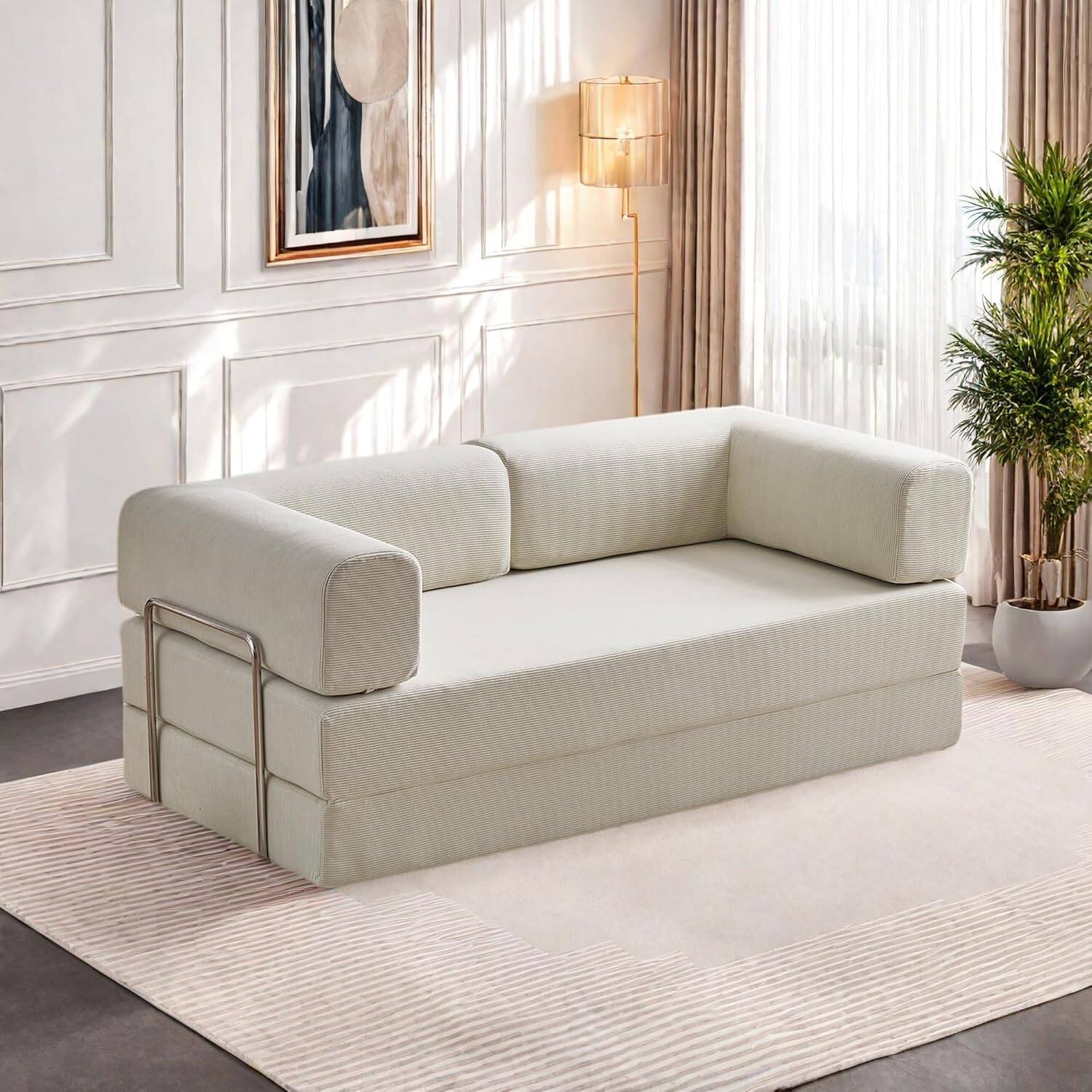 Chenille sofa bed with fixed shape frame