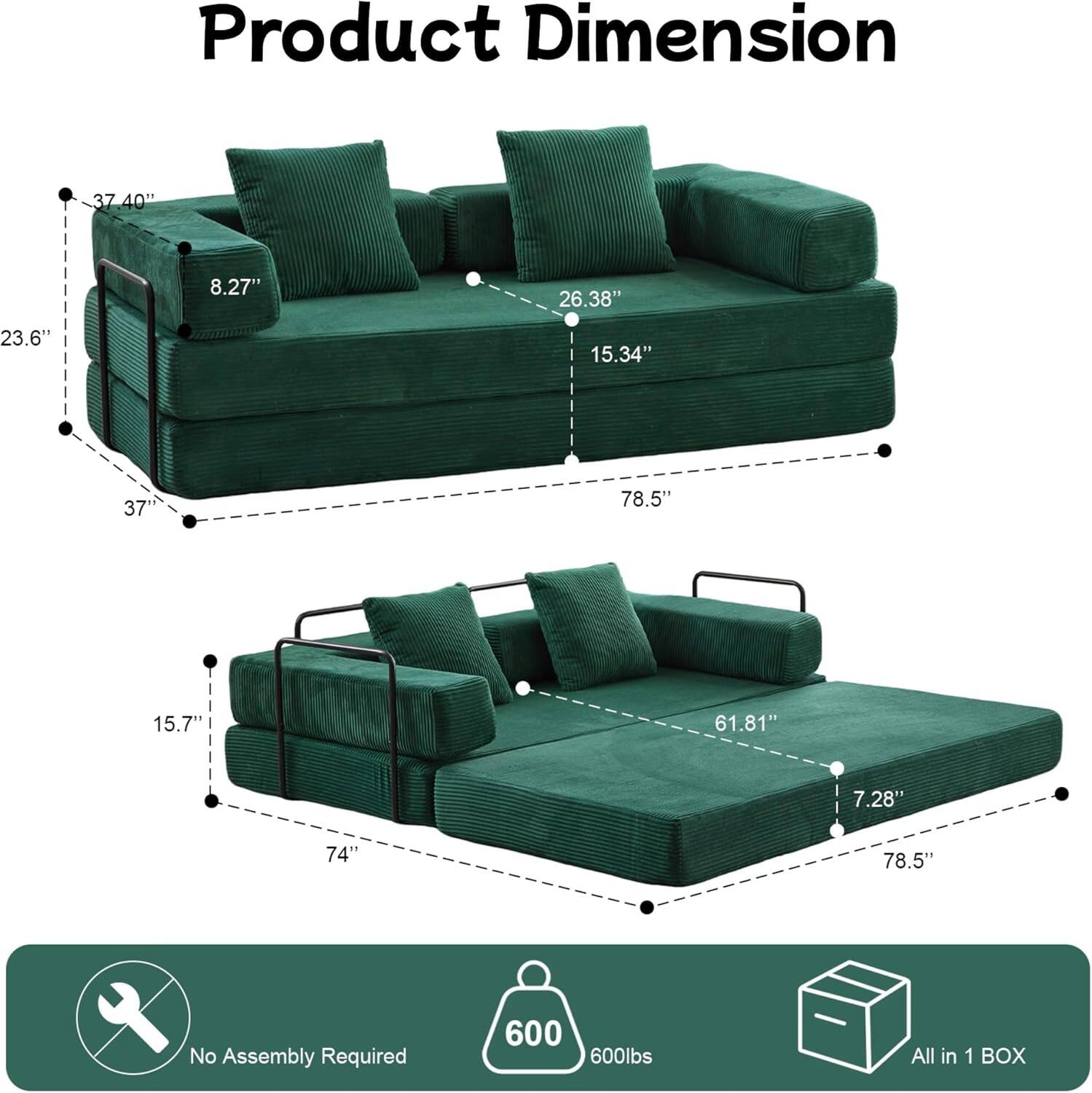 Chenille sofa bed with fixed shape frame