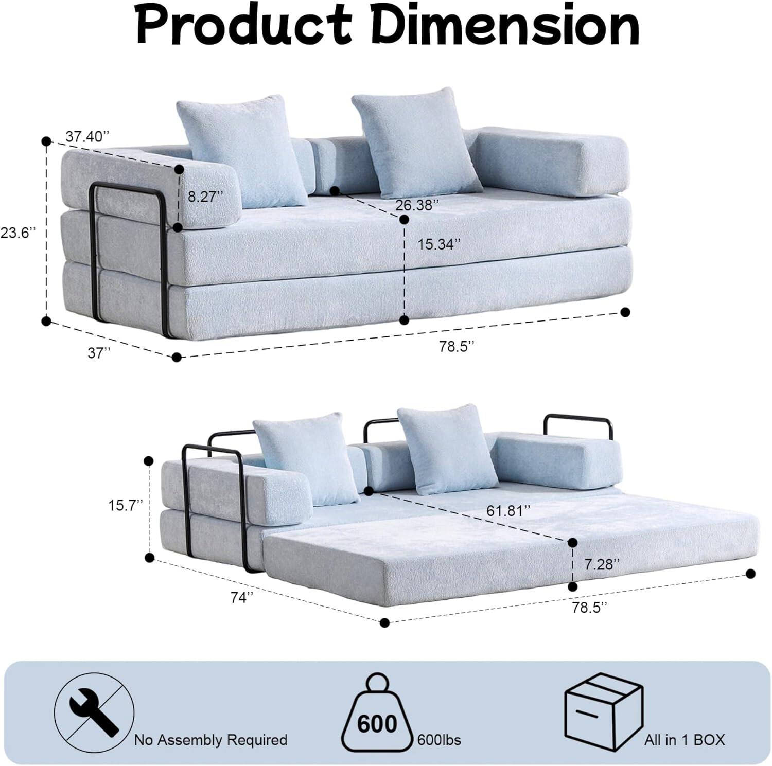 Chenille sofa bed with fixed shape frame