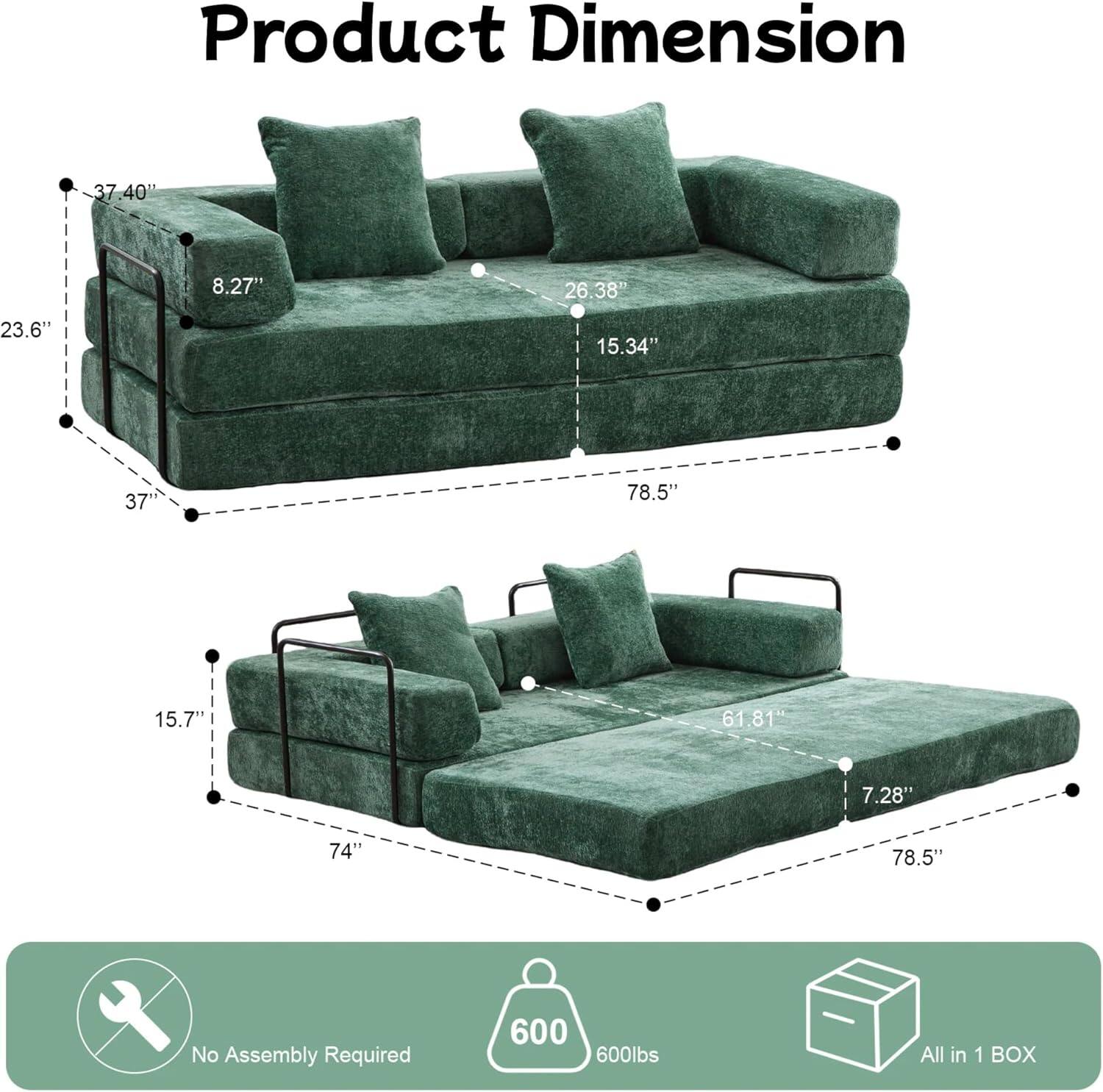 Chenille sofa bed with fixed shape frame