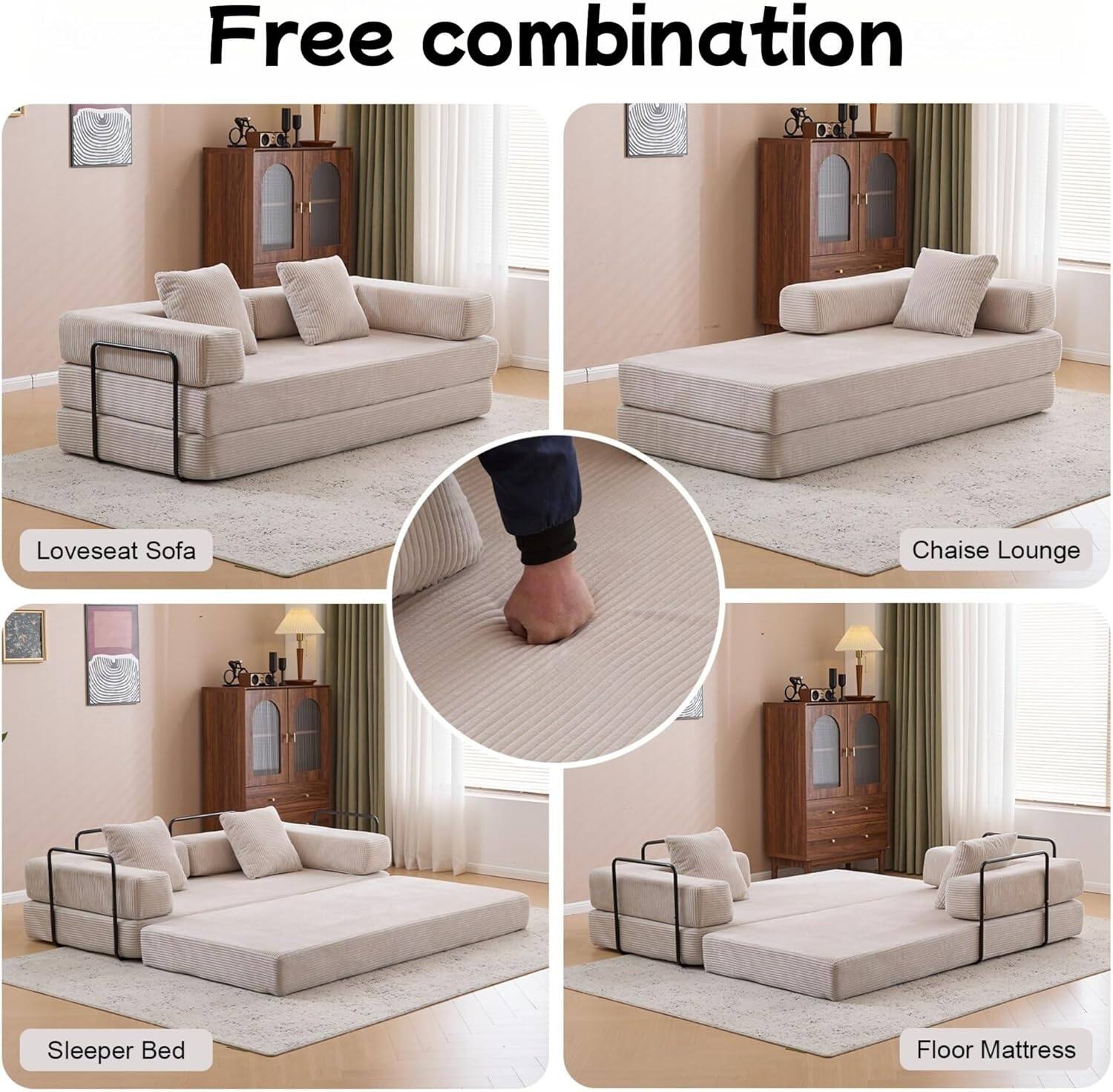 Chenille sofa bed with fixed shape frame