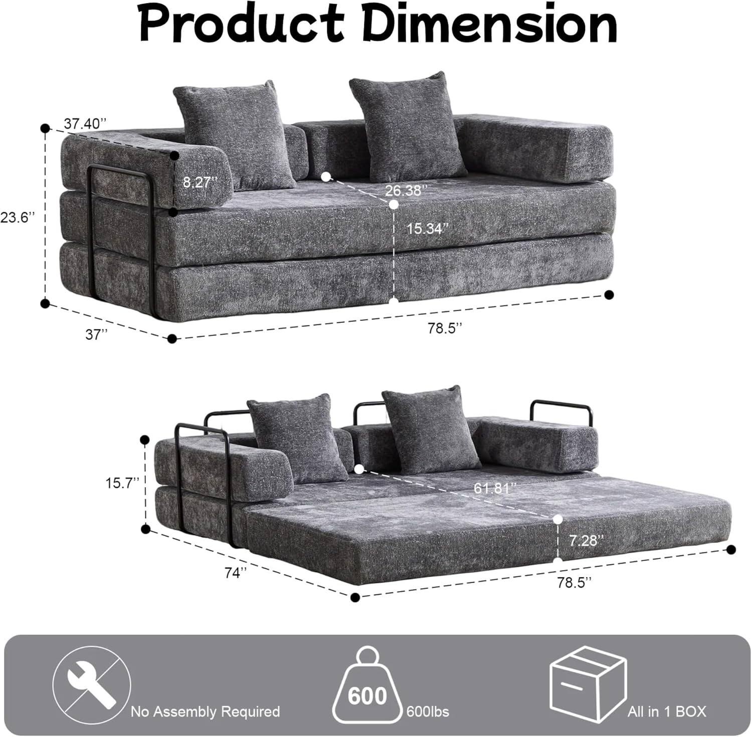 Chenille sofa bed with fixed shape frame