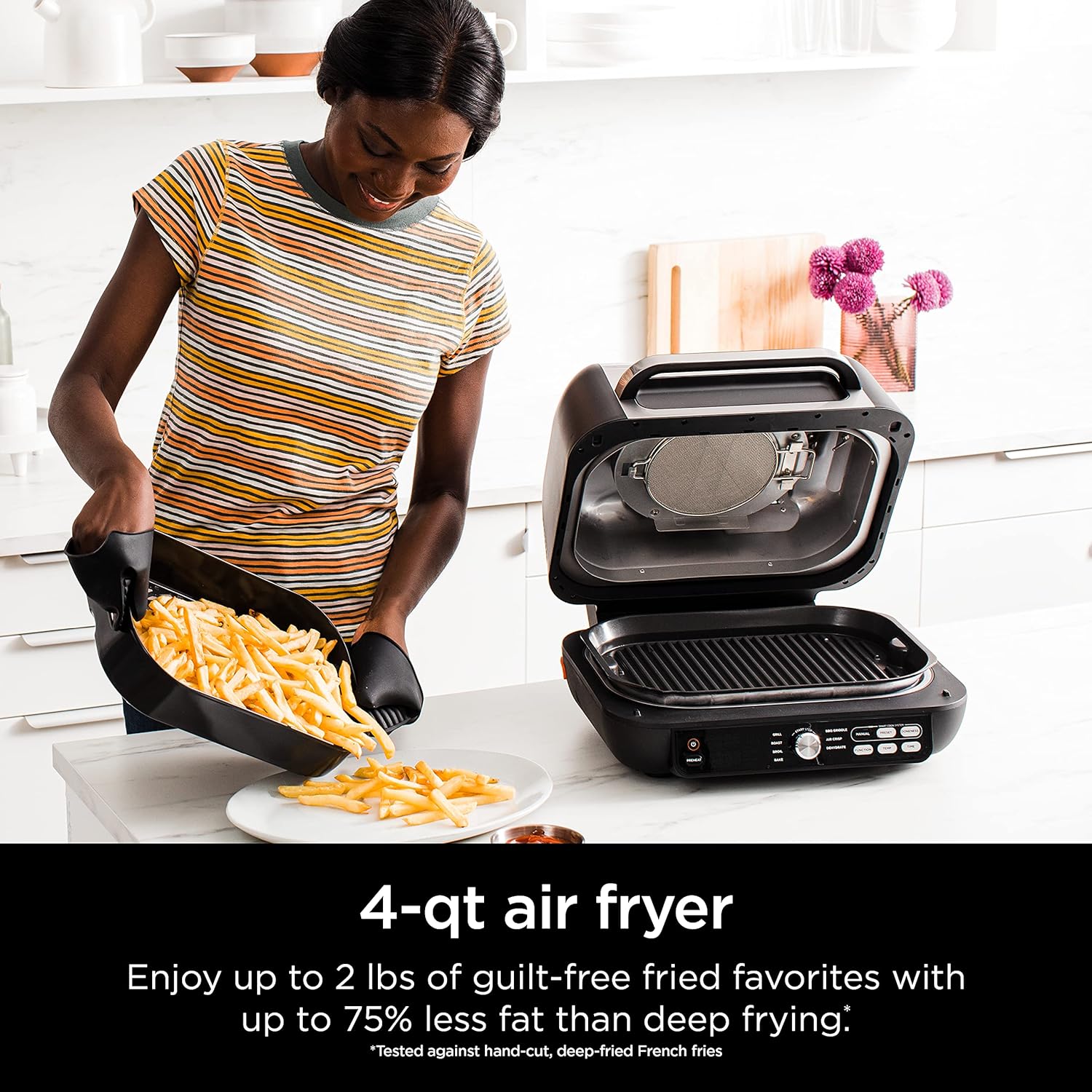 Ninja FG551 Foodi Smart XL 6-in-1 Indoor Grill with Air Fry, Roast, Bake, Broil & Dehydrate, Smart Thermometer, Black/Silver