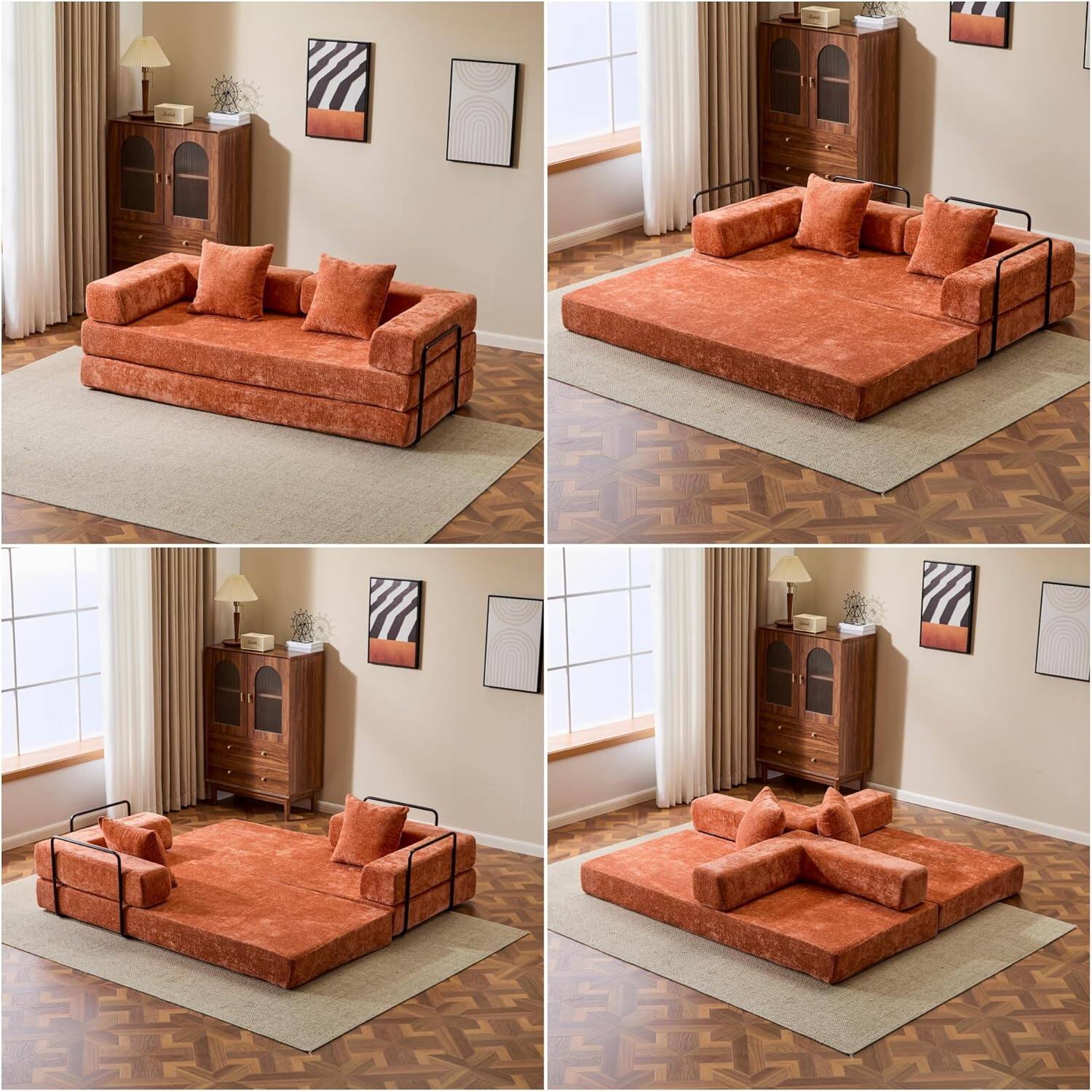 Chenille sofa bed with fixed shape frame