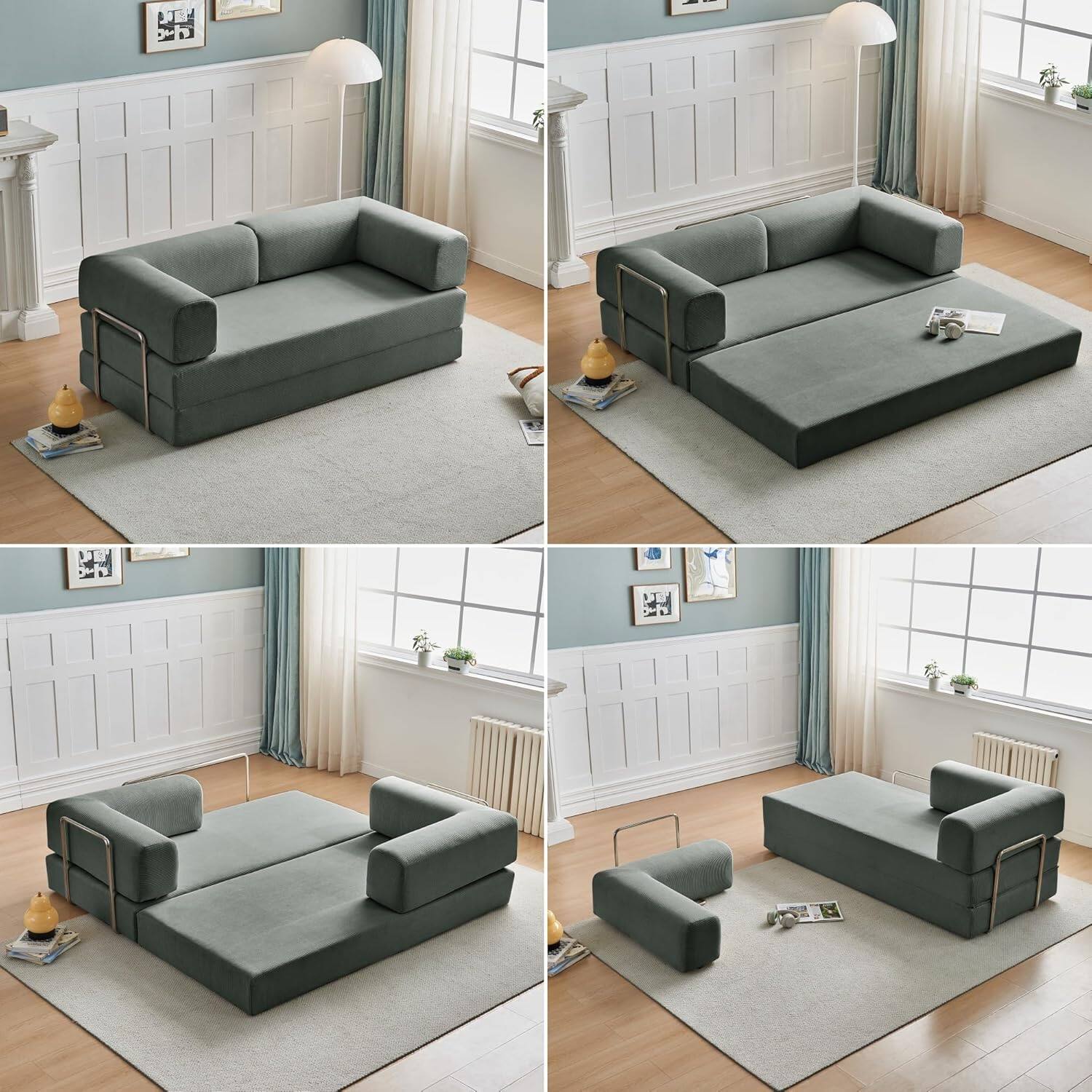 Chenille sofa bed with fixed shape frame