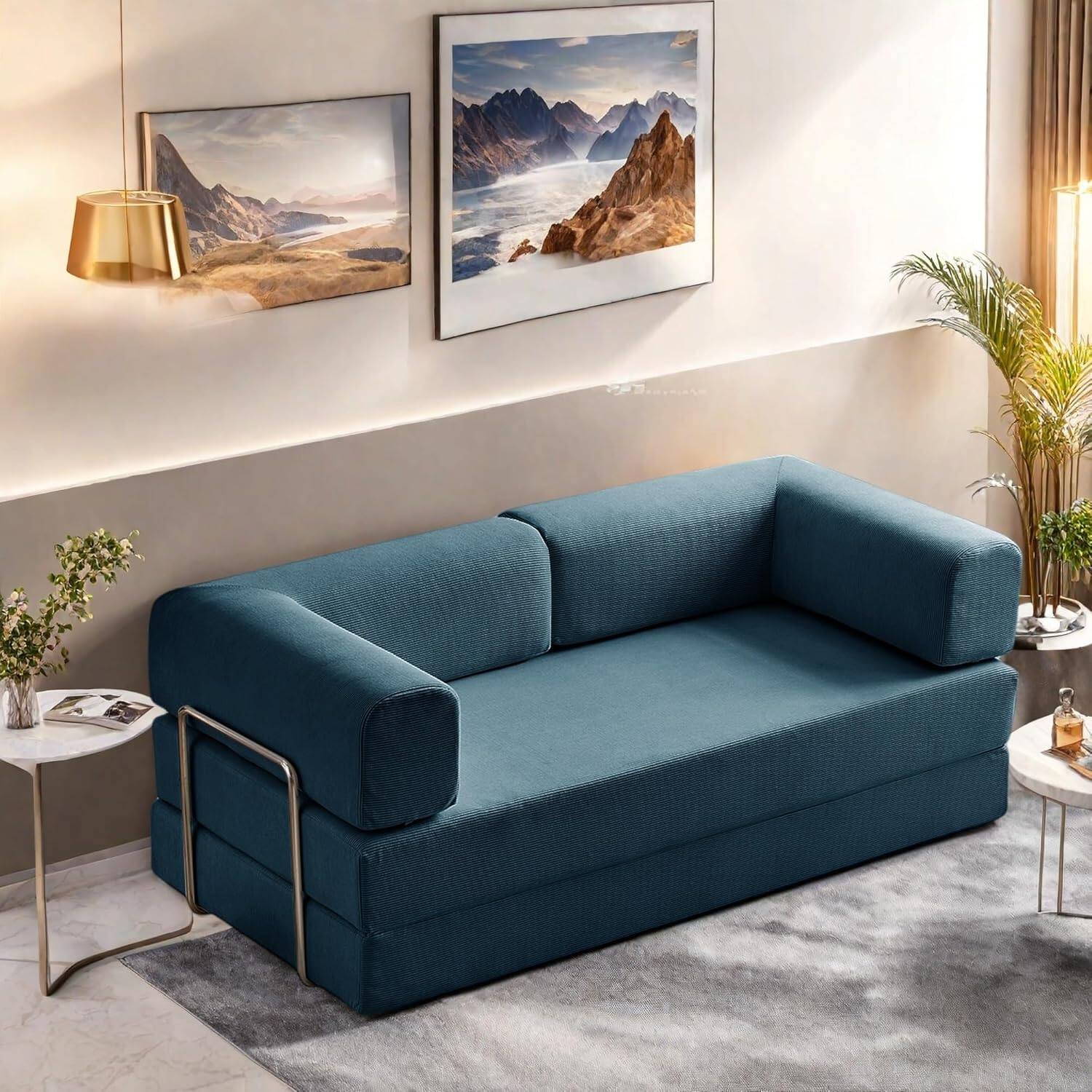 Chenille sofa bed with fixed shape frame