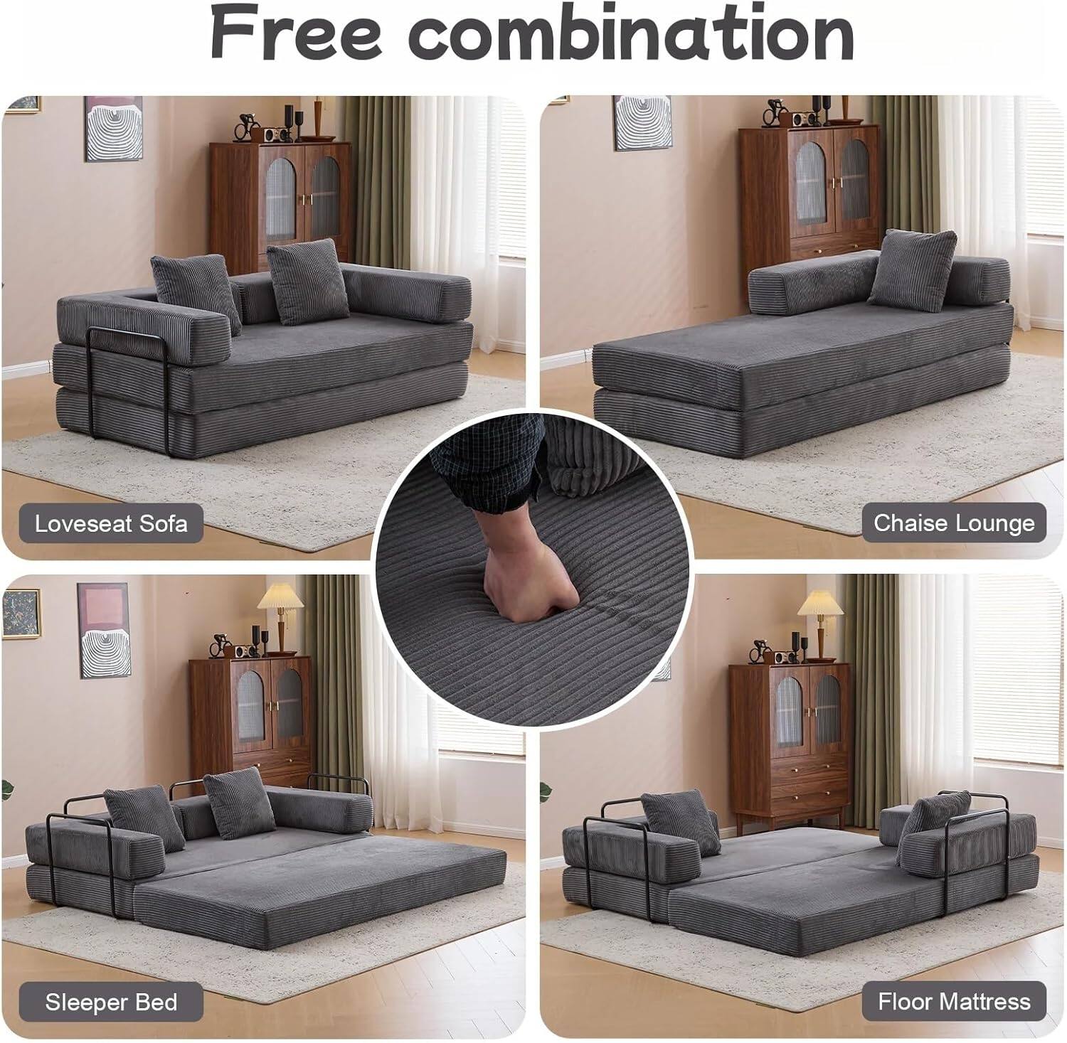 Chenille sofa bed with fixed shape frame