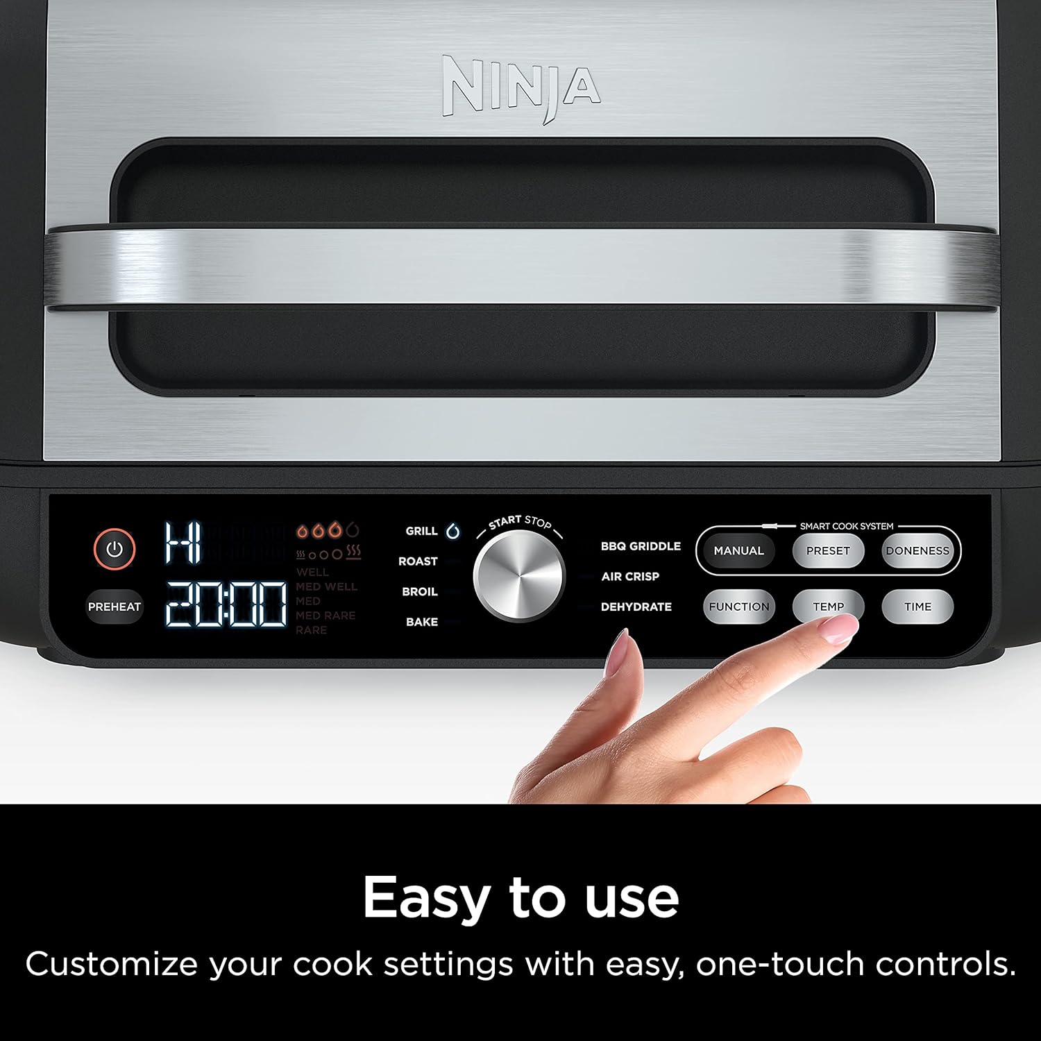 Ninja FG551 Foodi Smart XL 6-in-1 Indoor Grill with Air Fry, Roast, Bake, Broil & Dehydrate, Smart Thermometer, Black/Silver