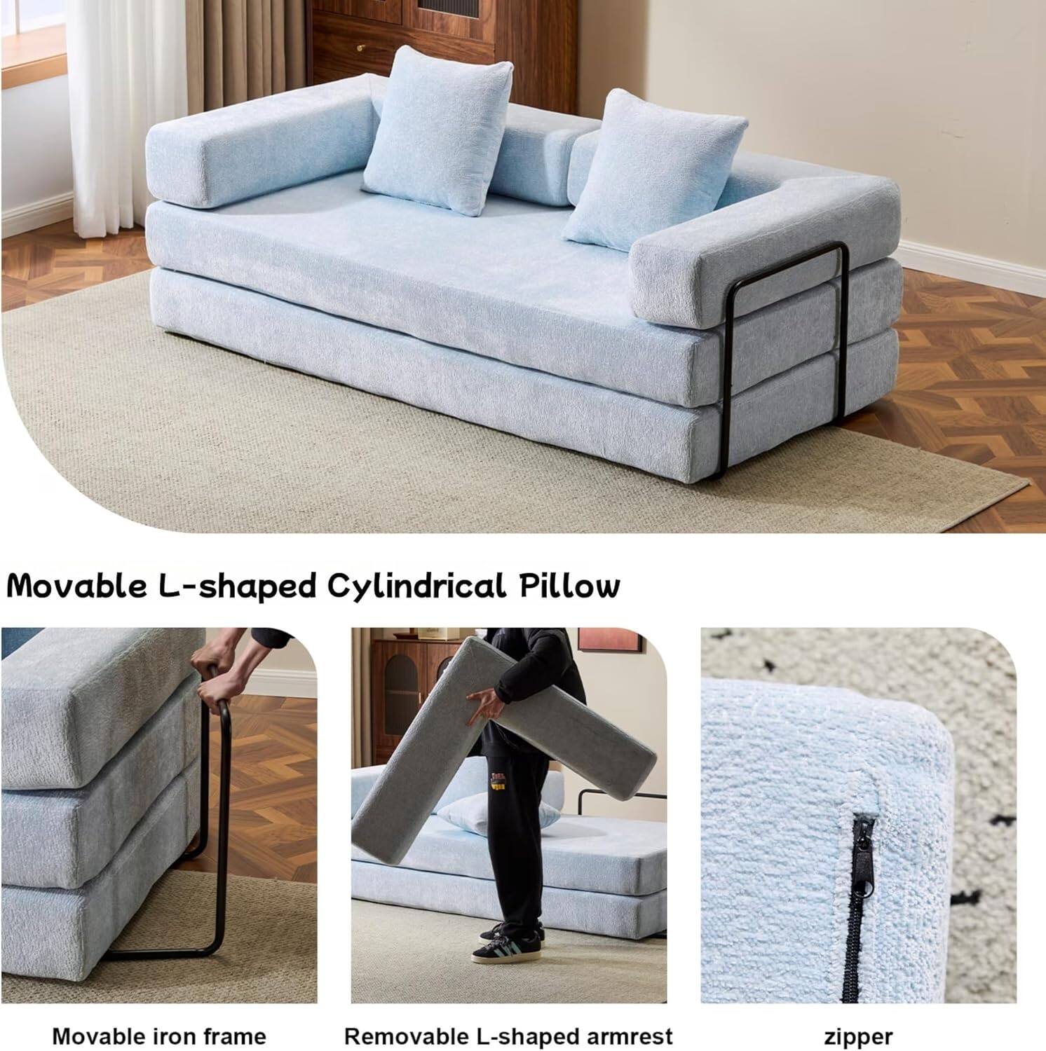 Chenille sofa bed with fixed shape frame