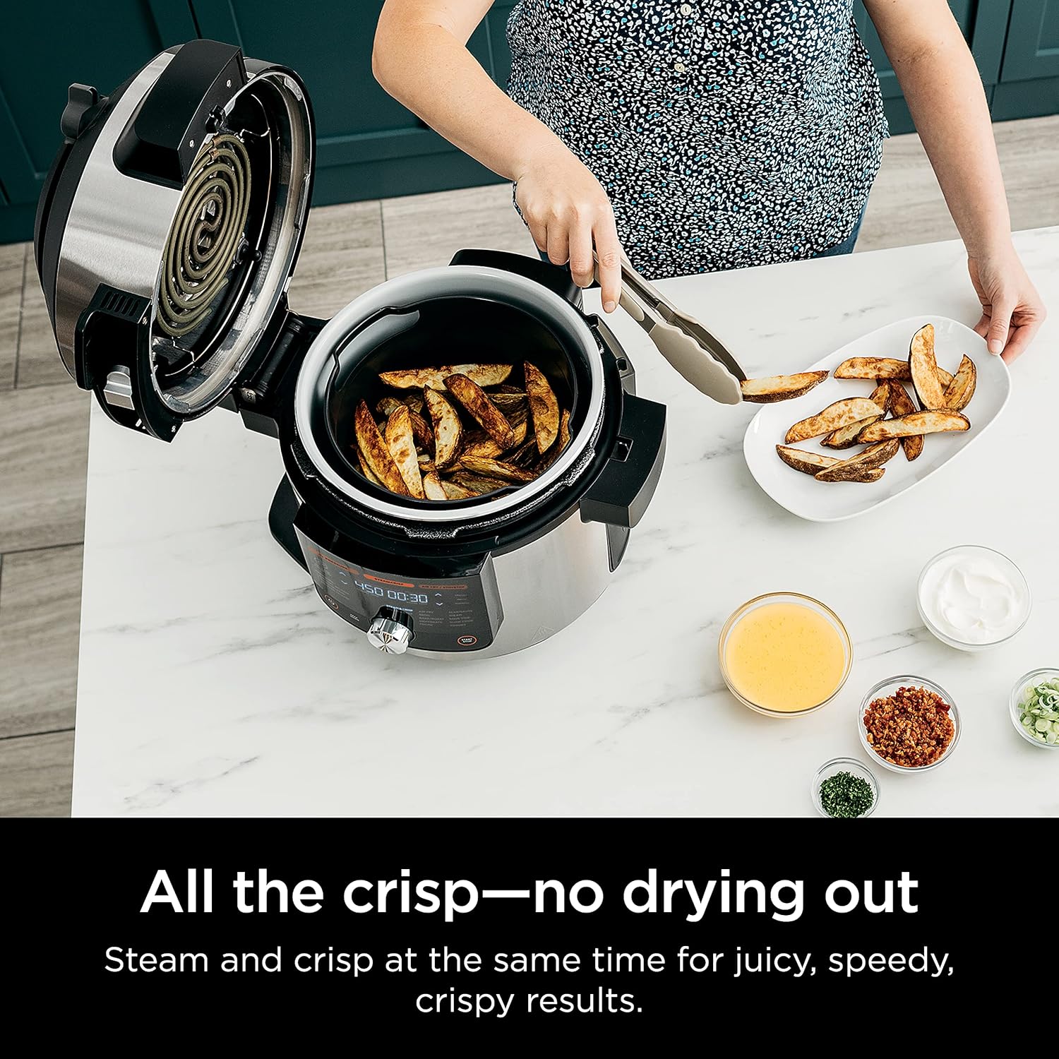 Ninja OL601 Foodi XL 8 Qt. Pressure Cooker Steam Fryer with SmartLid, 14-in-1 that Air Fries, Bakes & More, with 3-Layer Capacity, 5 Qt. Crisp Basket & 45 Recipes, Silver/Black