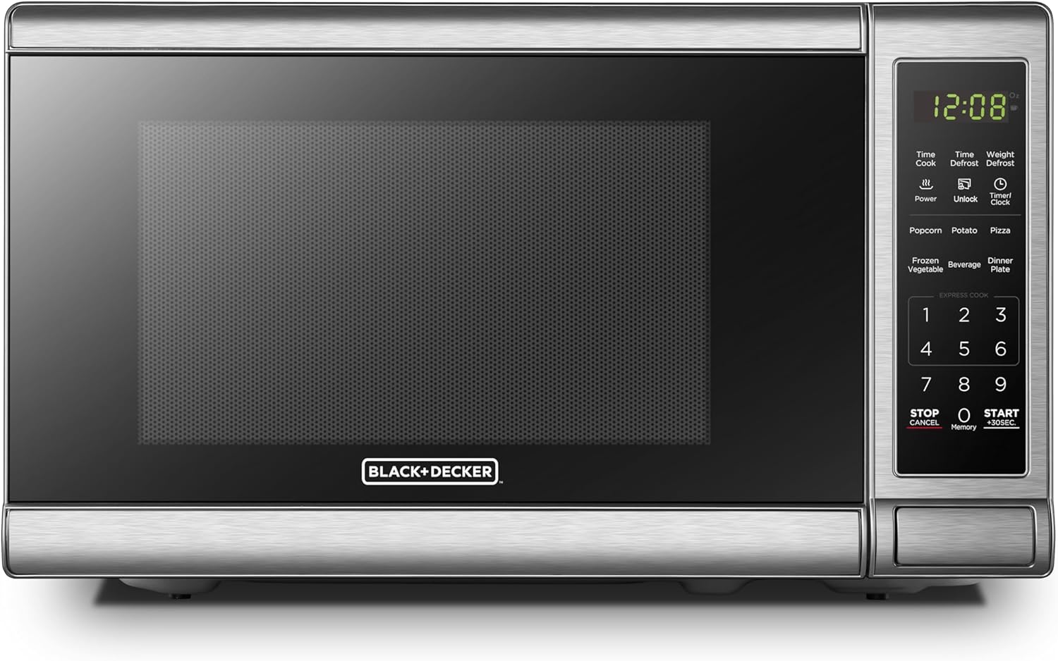 BLACK+DECKER EM720CB7 Digital Microwave Oven with Turntable Push-Button Door, Child Safety Lock, 700W, Stainless Steel, 0.7 Cu.ft