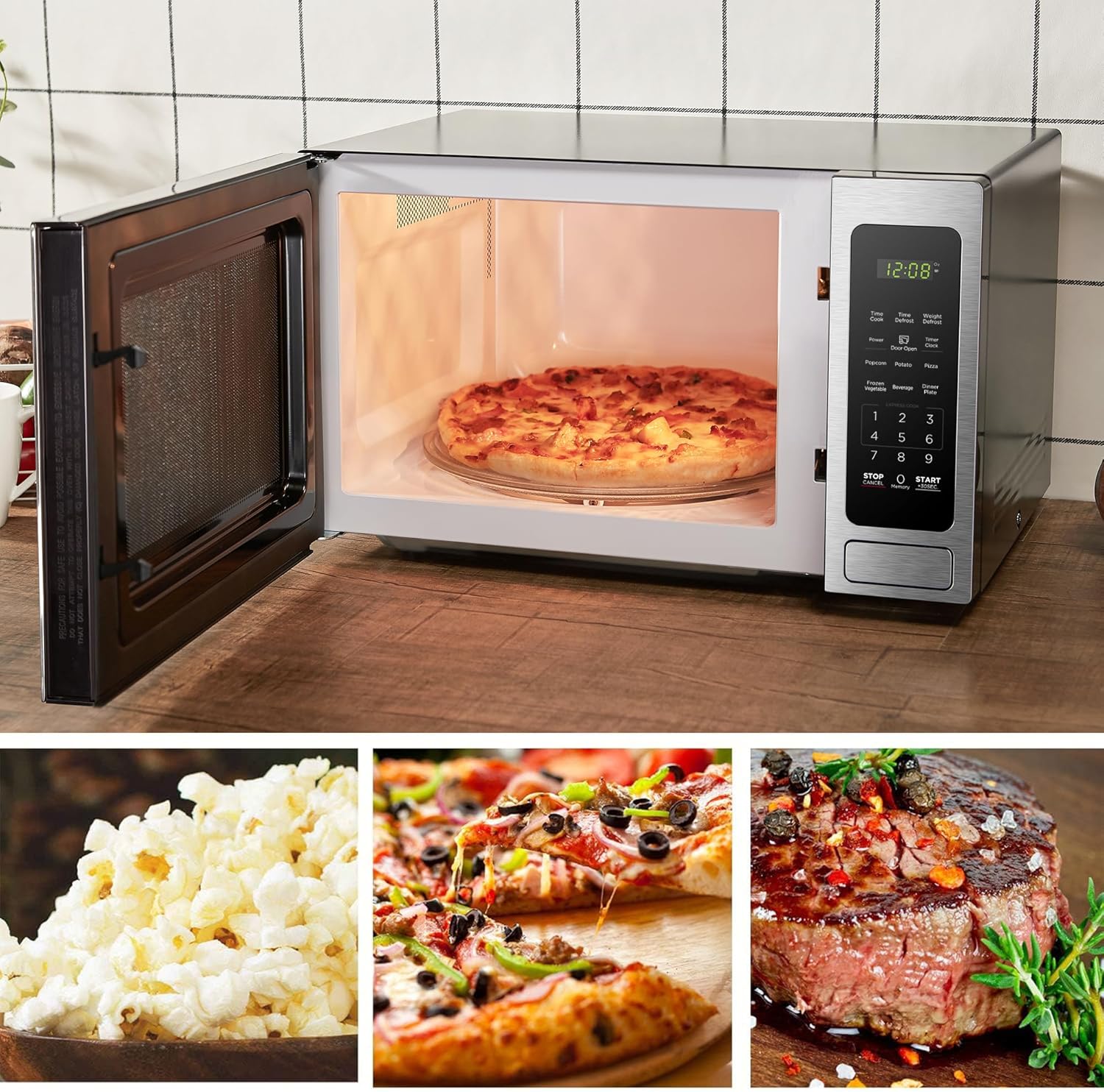 BLACK+DECKER EM720CB7 Digital Microwave Oven with Turntable Push-Button Door, Child Safety Lock, 700W, Stainless Steel, 0.7 Cu.ft